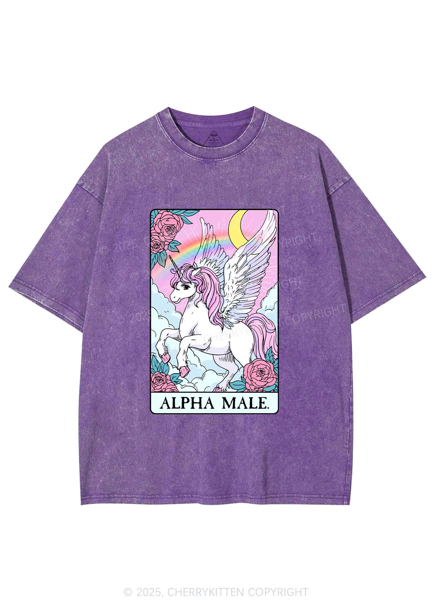 Rose Unicorn Alpha Male Y2K Shirts Washed Tee Cherrykitten - Image 5