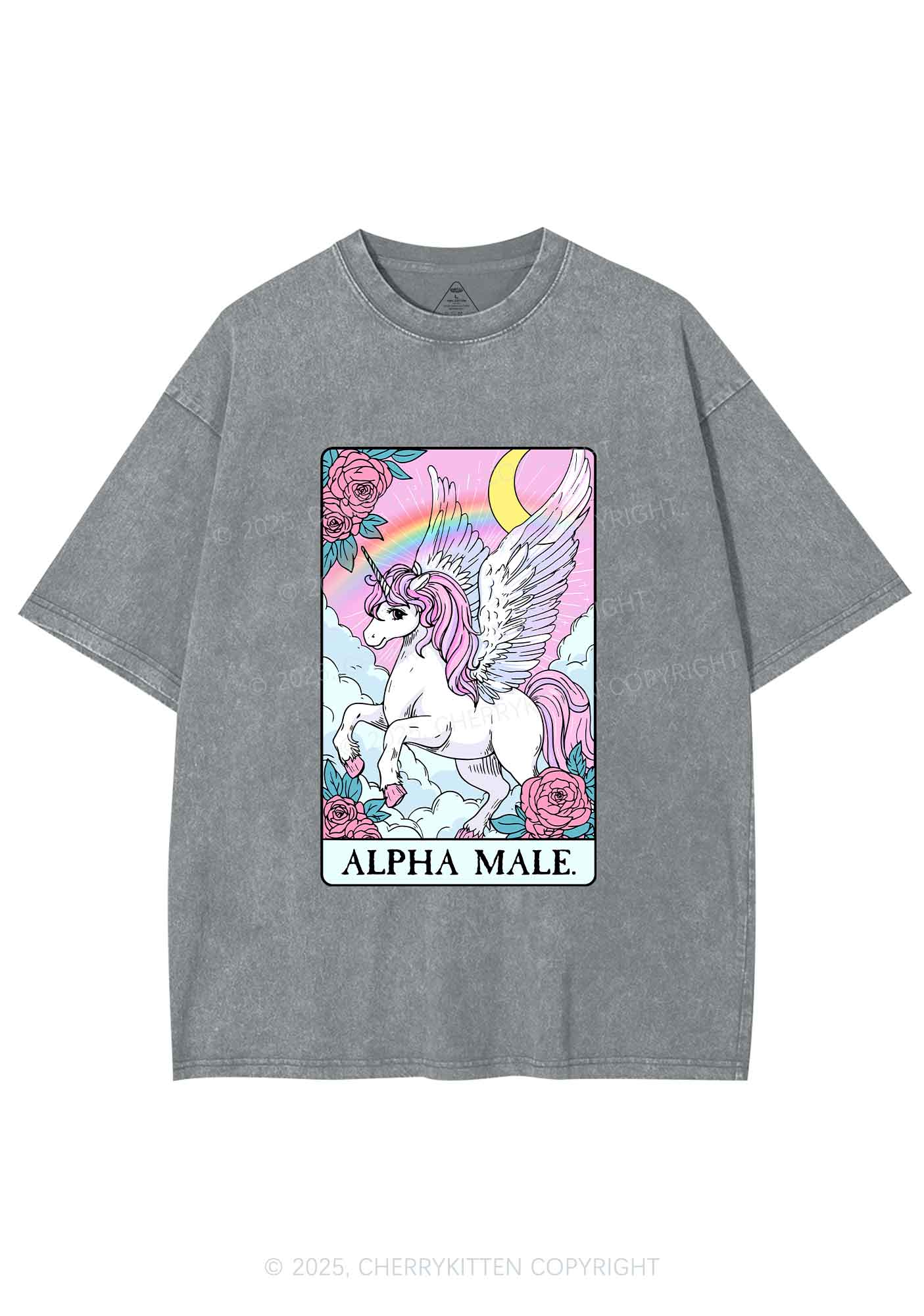 Rose Unicorn Alpha Male Y2K Shirts Washed Tee Cherrykitten - Image 6
