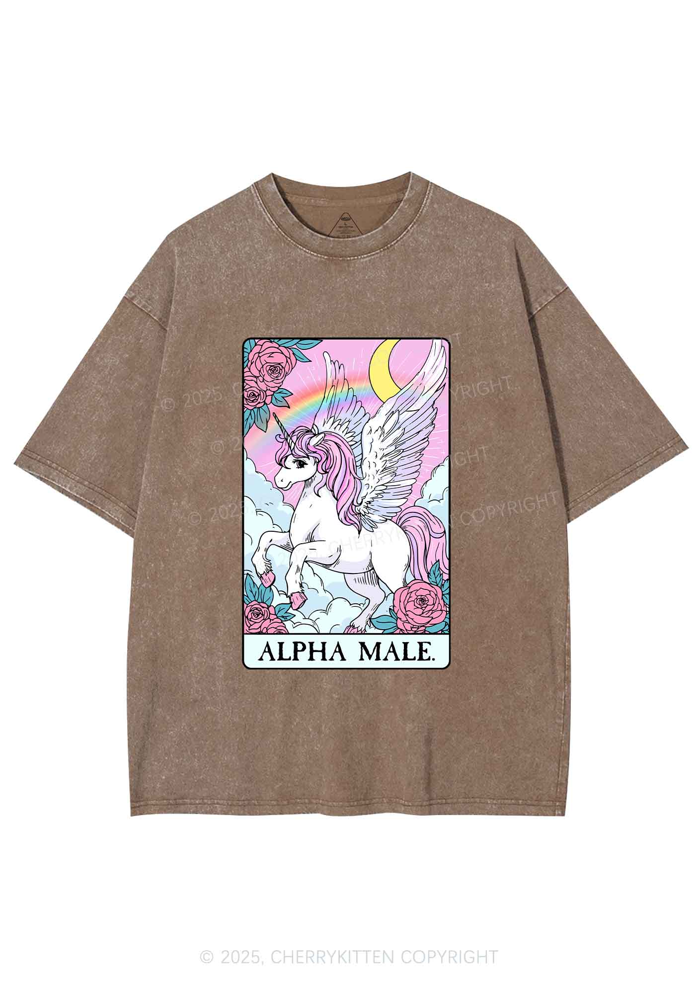 Rose Unicorn Alpha Male Y2K Shirts Washed Tee Cherrykitten - Image 7