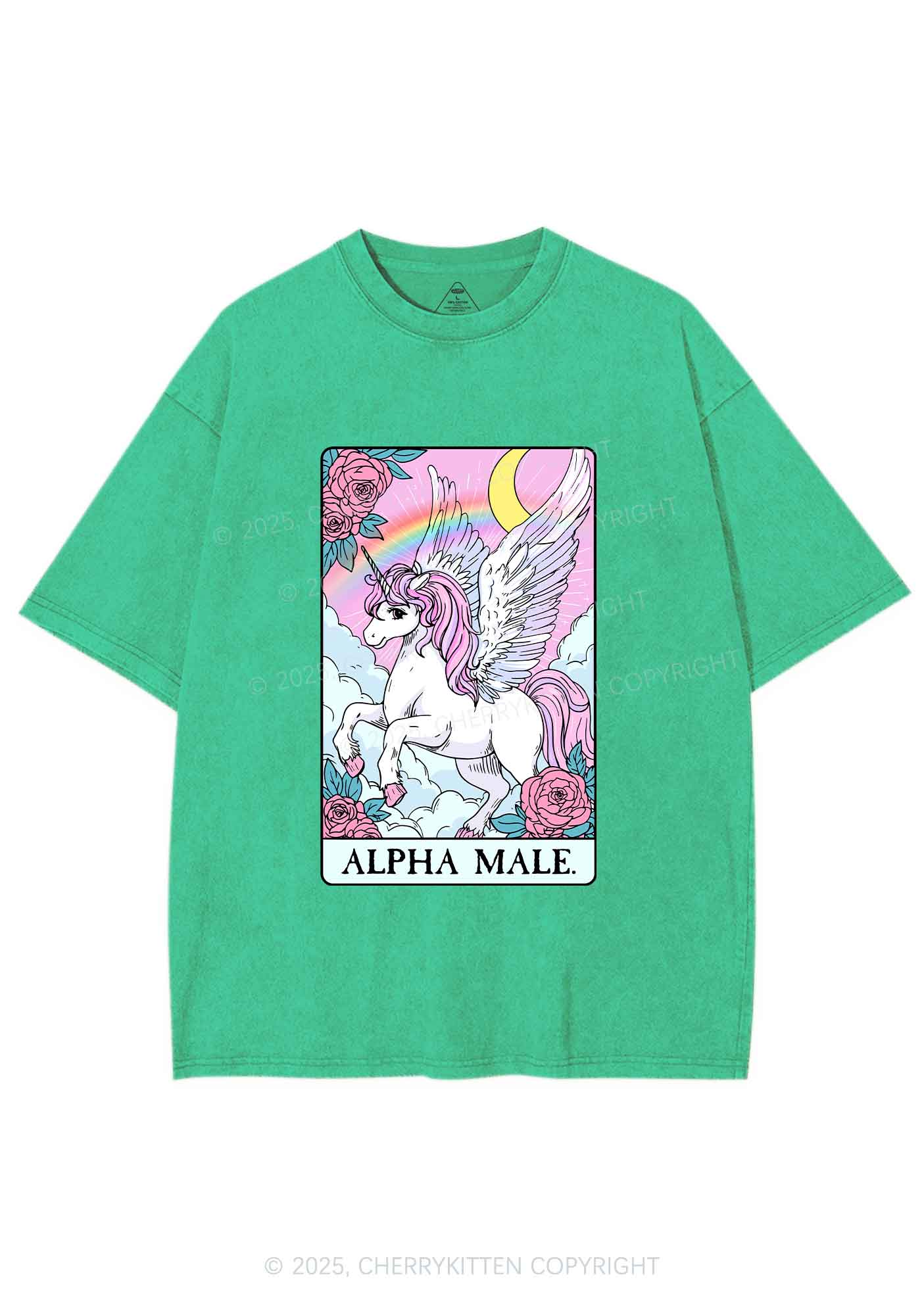 Rose Unicorn Alpha Male Y2K Shirts Washed Tee Cherrykitten - Image 8