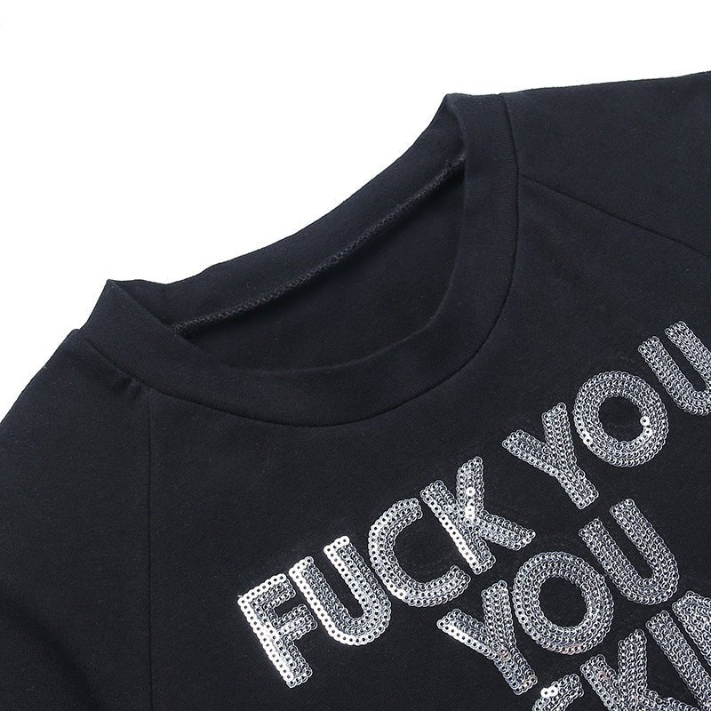 FUUFF Round Neck Glitter Short Sleeve T-Shirt - Image 2