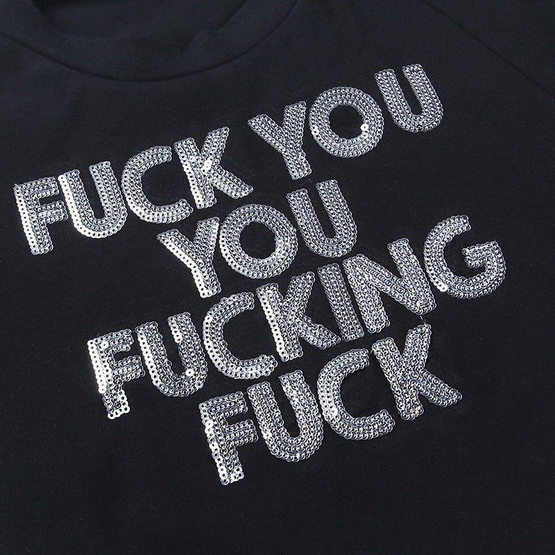 FUUFF Round Neck Glitter Short Sleeve T-Shirt - Image 3