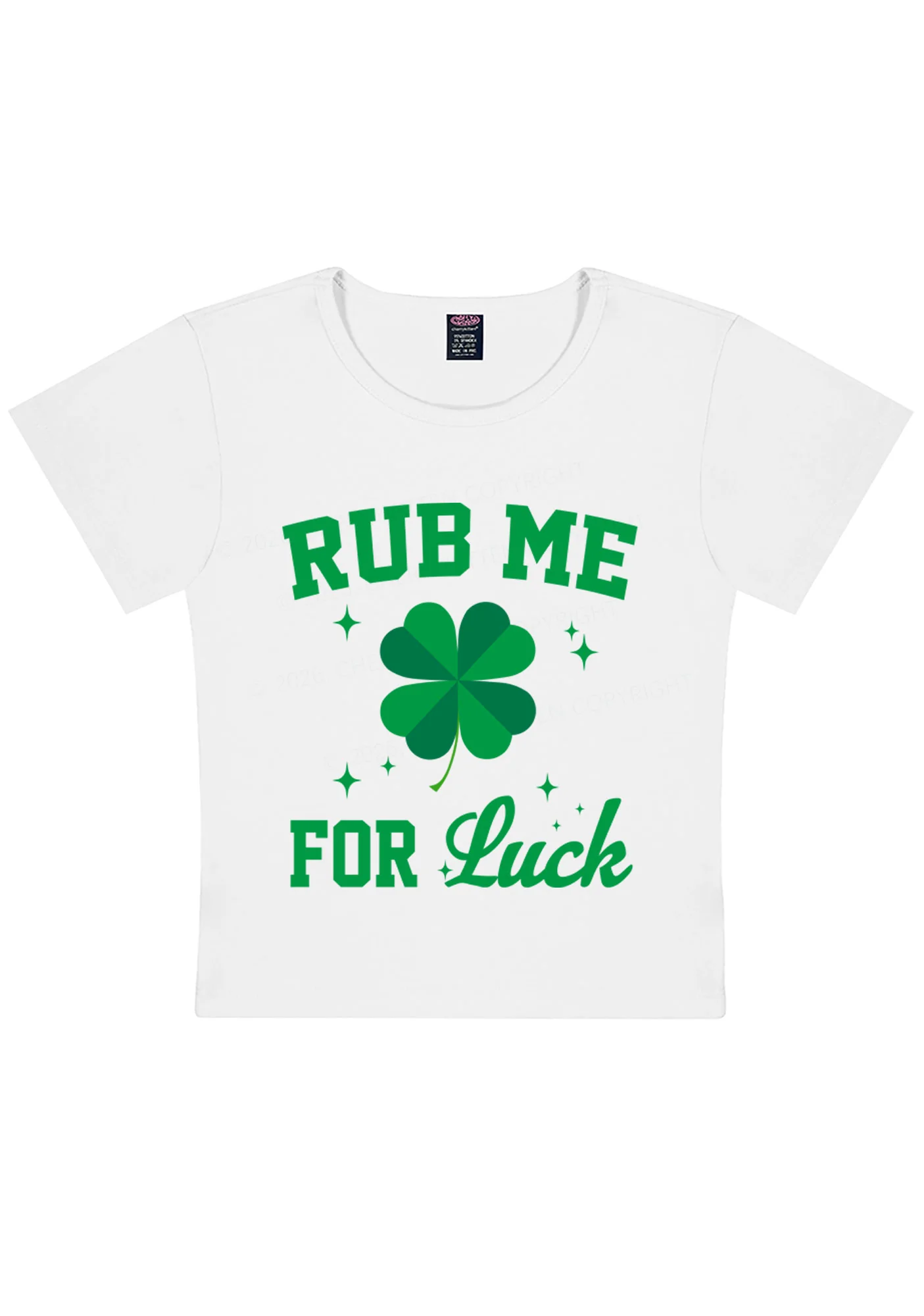Rub Me For Luck St Patricks Y2K Baby Tee Cherrykitten - Image 3