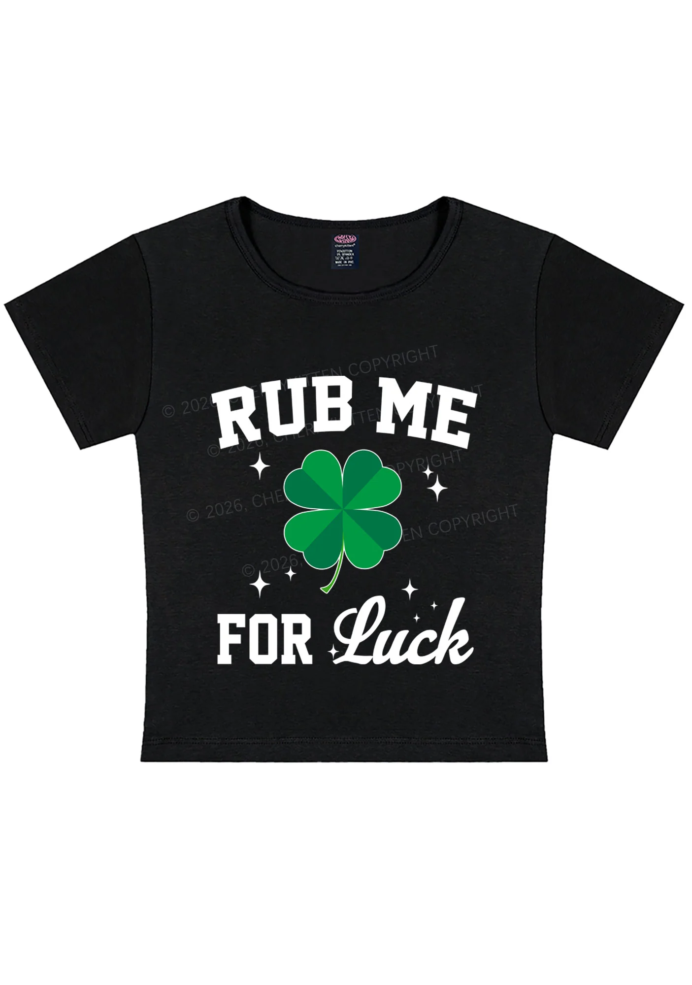 Rub Me For Luck St Patricks Y2K Baby Tee Cherrykitten - Image 4