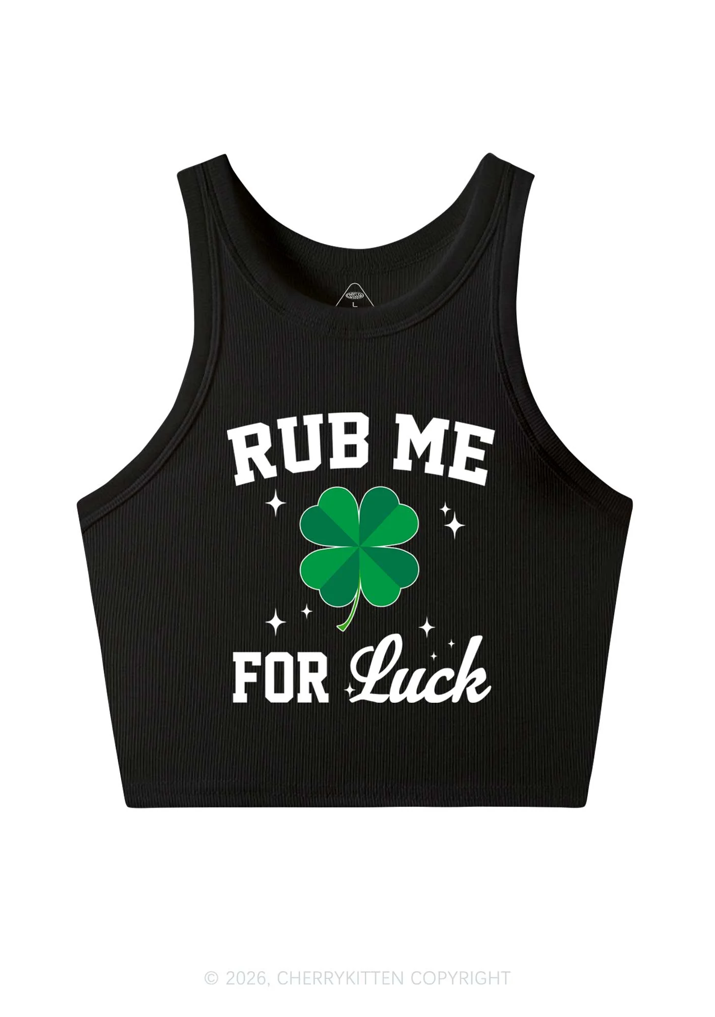 Rub Me For Luck St Patricks Y2K Crop Tank Top Cherrykitten - Image 4