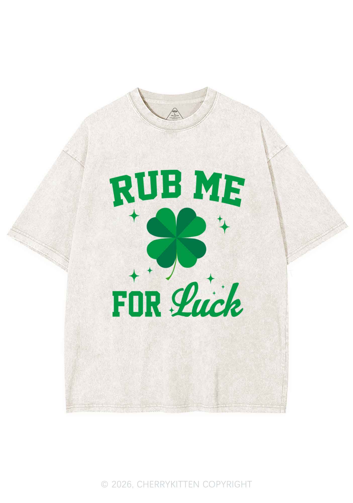 Rub Me For Luck St Patricks Y2K Shirts Washed Tee Cherrykitten - Image 3