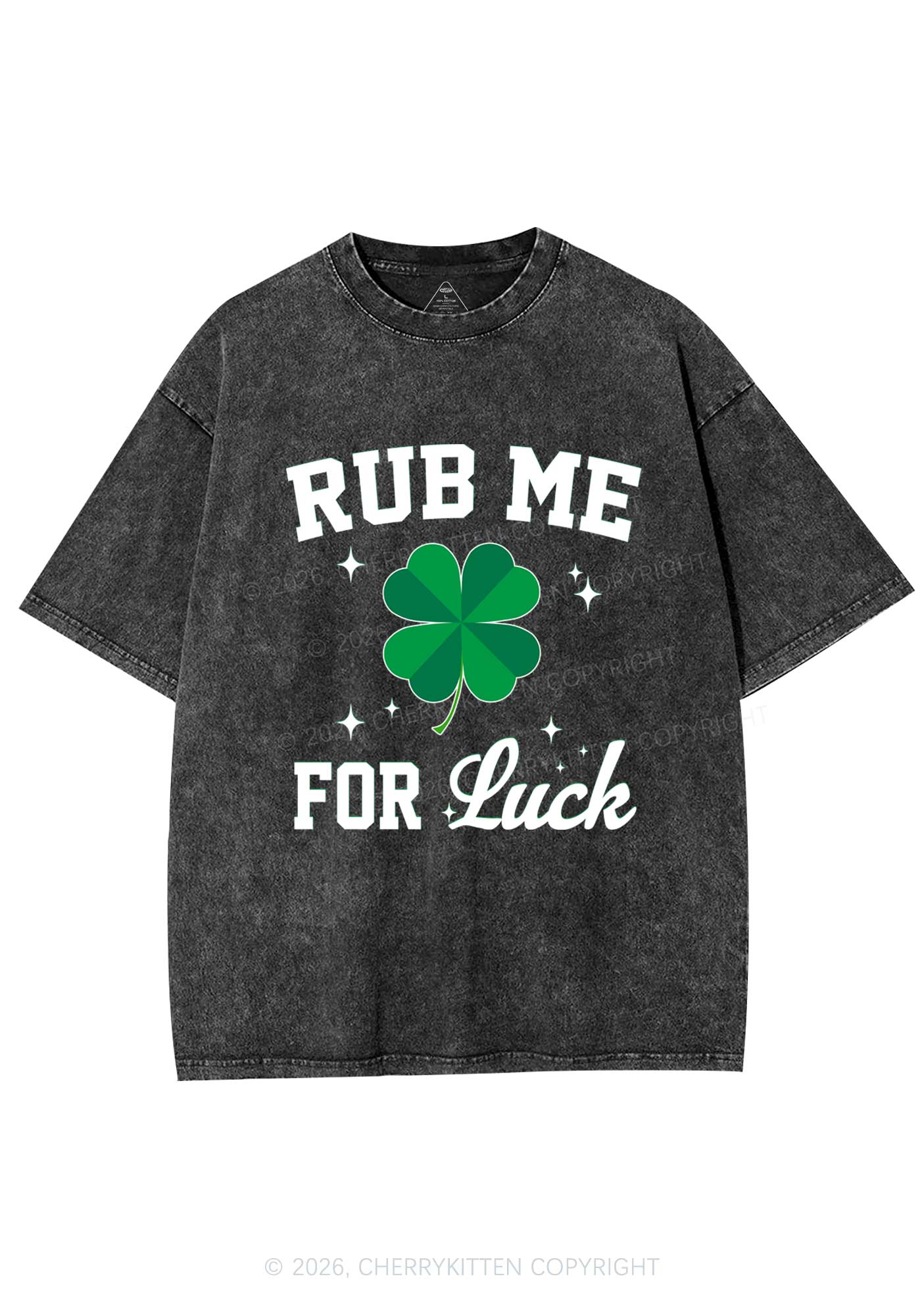 Rub Me For Luck St Patricks Y2K Shirts Washed Tee Cherrykitten - Image 4