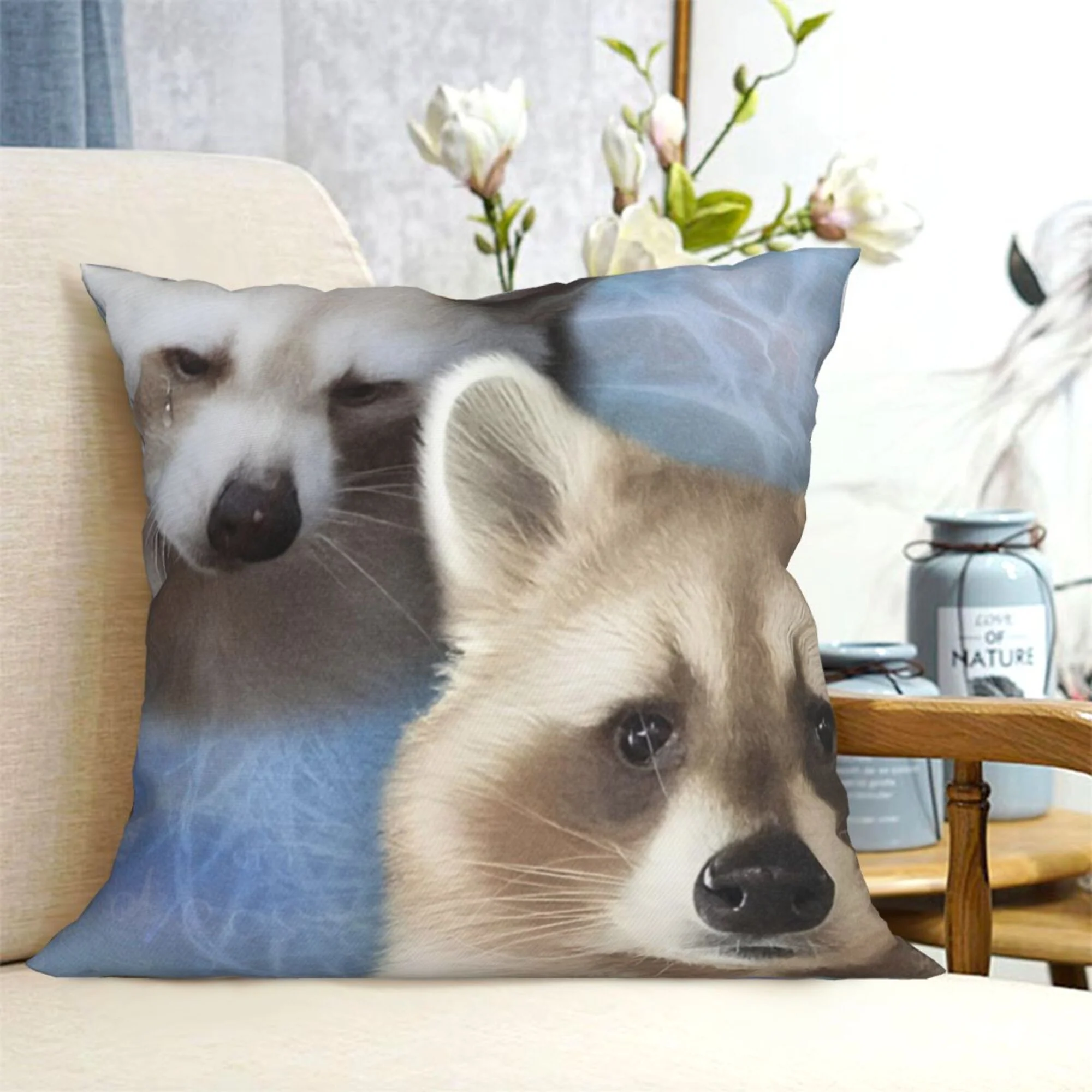 Sad Raccoon Y2K Throw Pillow Cover Cherrykitten - Image 2