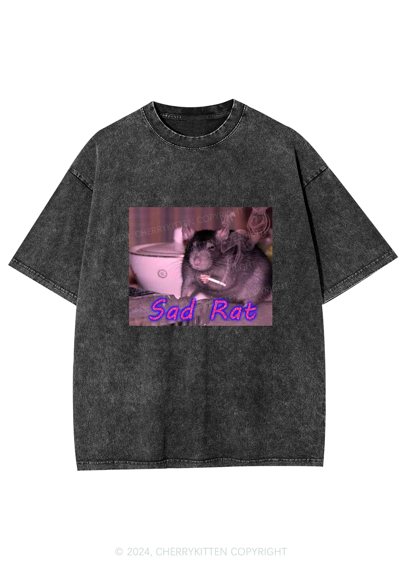 Sad Rat Y2K Washed Tee Cherrykitten - Image 5