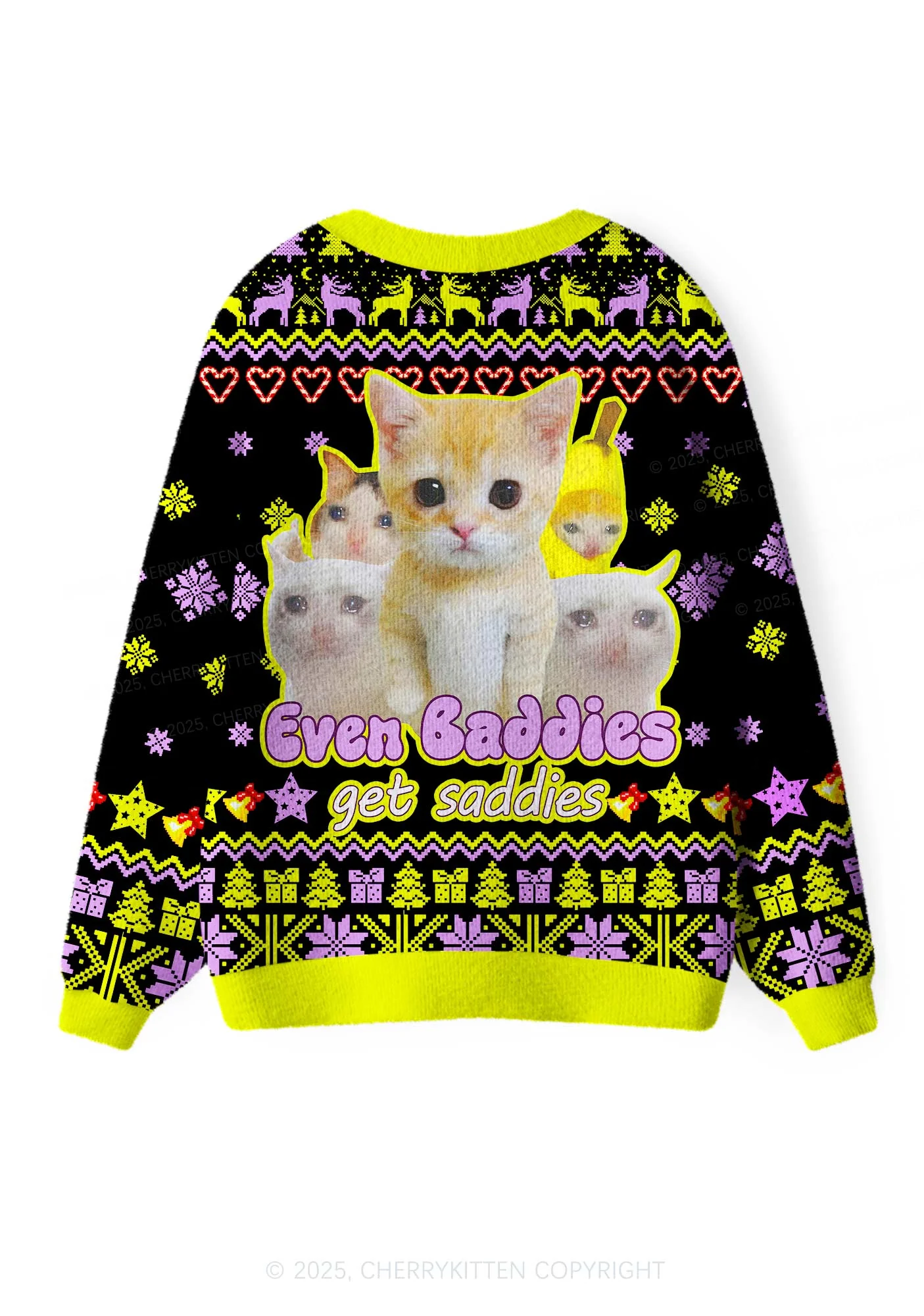 Saddies Five Cats Y2K Christmas Cardigan Knit Sweatshirt Cherrykitten - Image 3