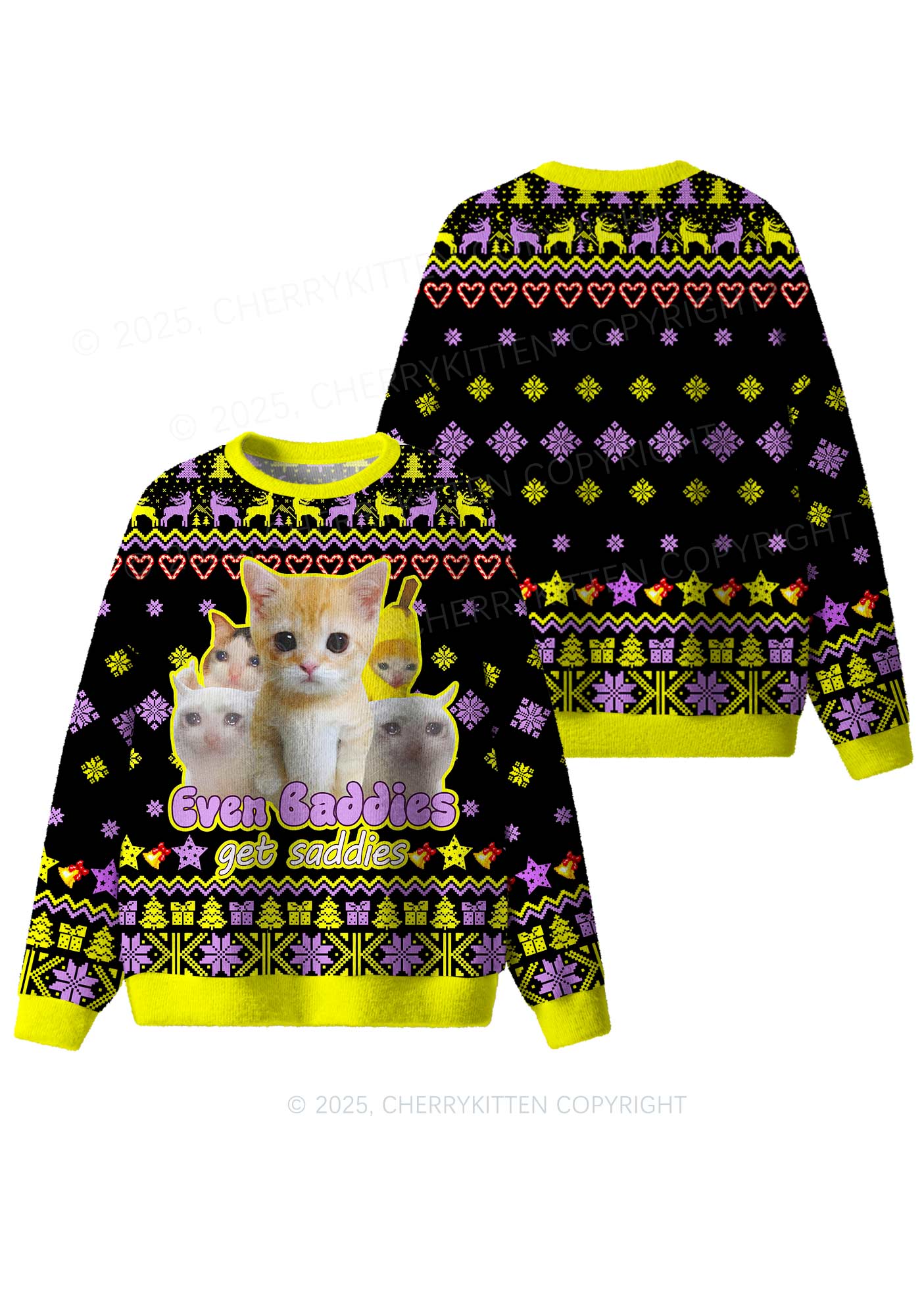 Saddies Five Cats Y2K Christmas Knit Sweatshirt Cherrykitten - Image 3