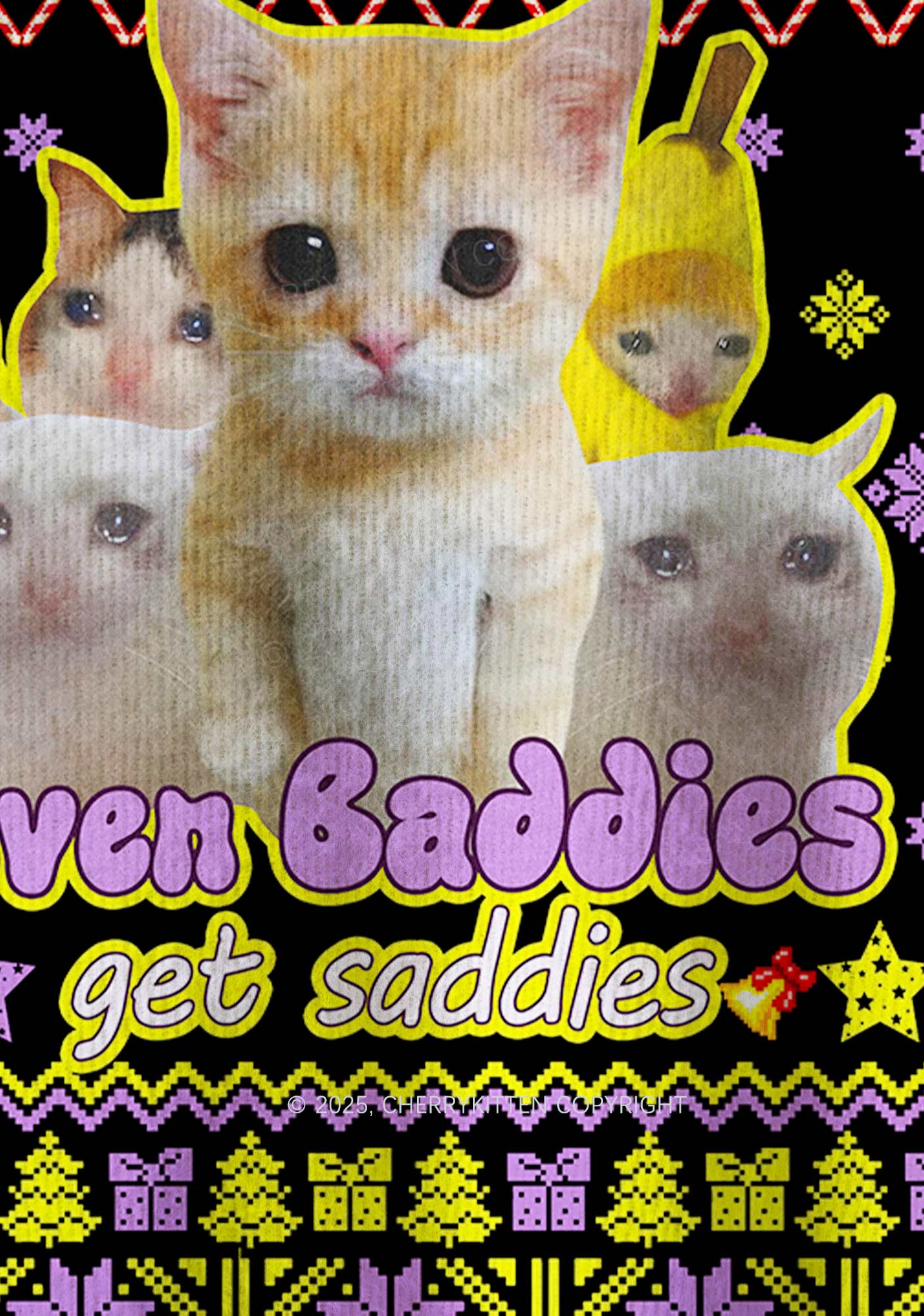 Saddies Five Cats Y2K Christmas Knit Sweatshirt Cherrykitten - Image 6