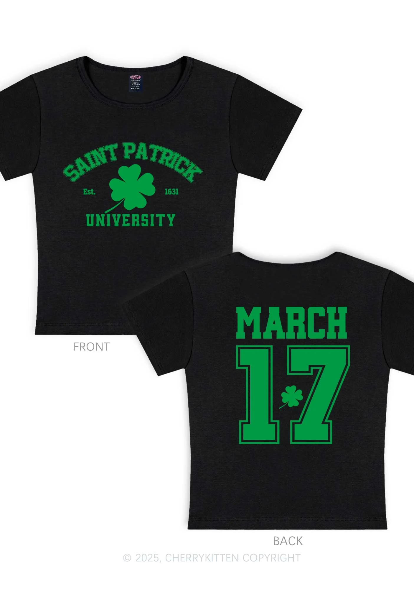 Saint Patrick University Two Sides St Patricks Y2K Baby Tee Cherrykitten - Image 3