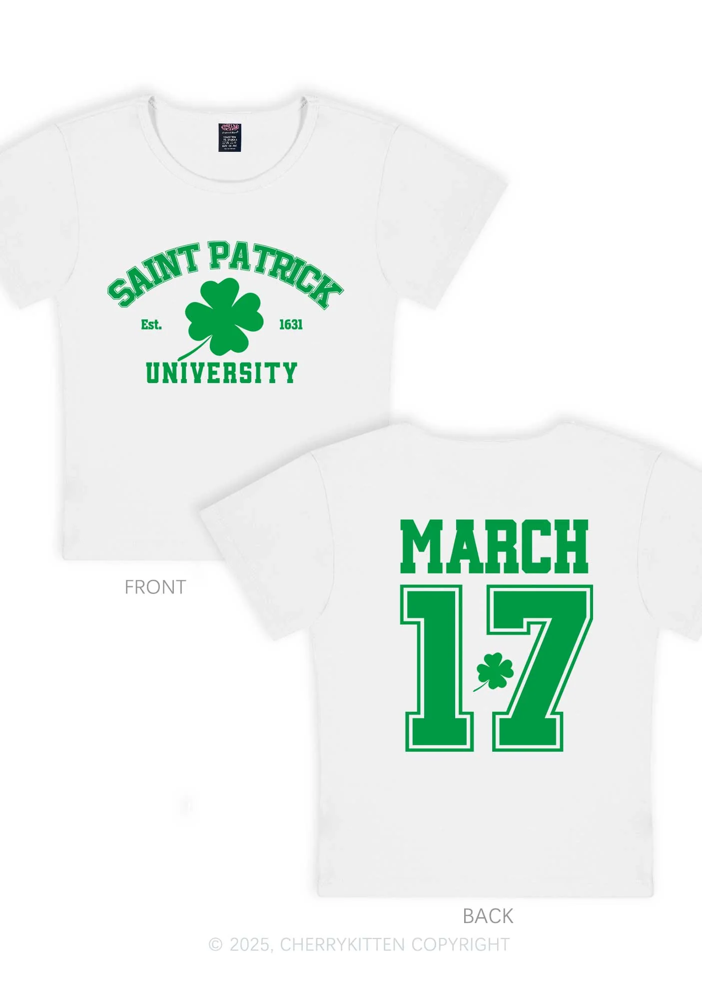 Saint Patrick University Two Sides St Patricks Y2K Baby Tee Cherrykitten - Image 4