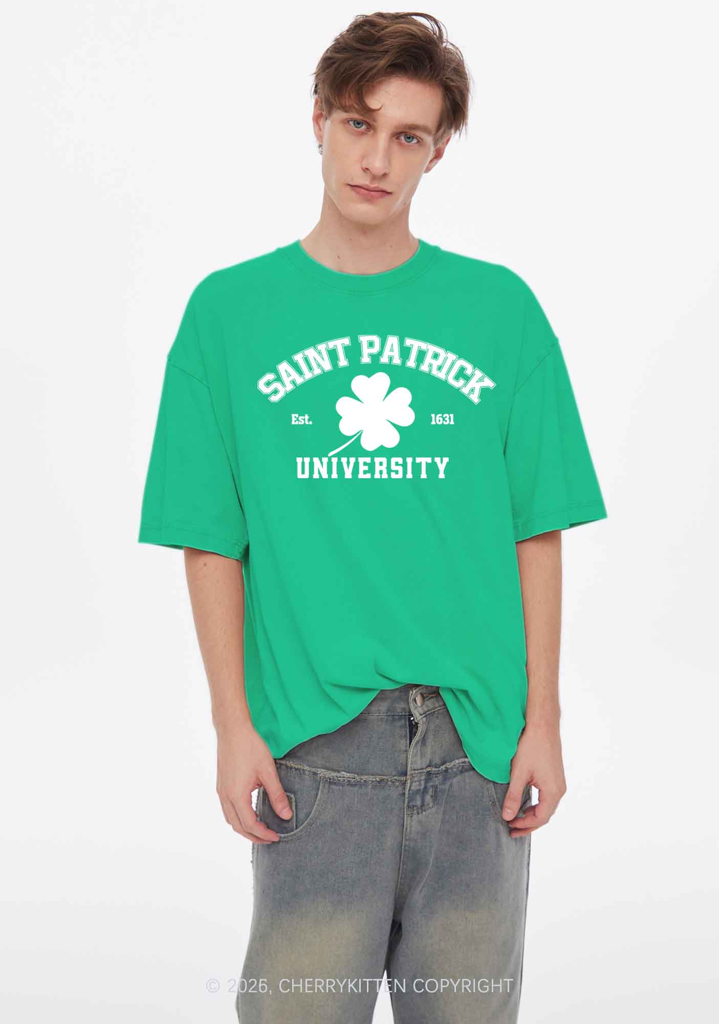 Saint Patrick University Two Sides St Patricks Y2K Shirts Washed Tee Cherrykitten - Image 2