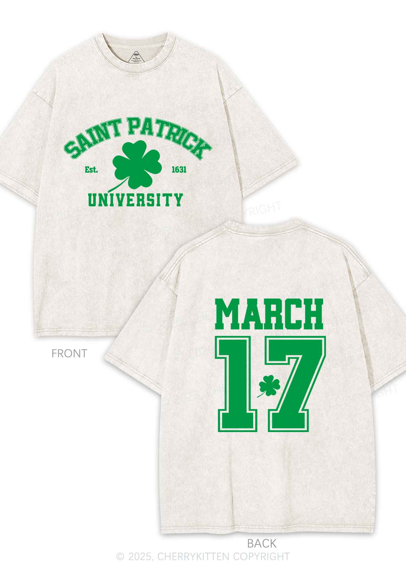 Saint Patrick University Two Sides St Patricks Y2K Shirts Washed Tee Cherrykitten - Image 3