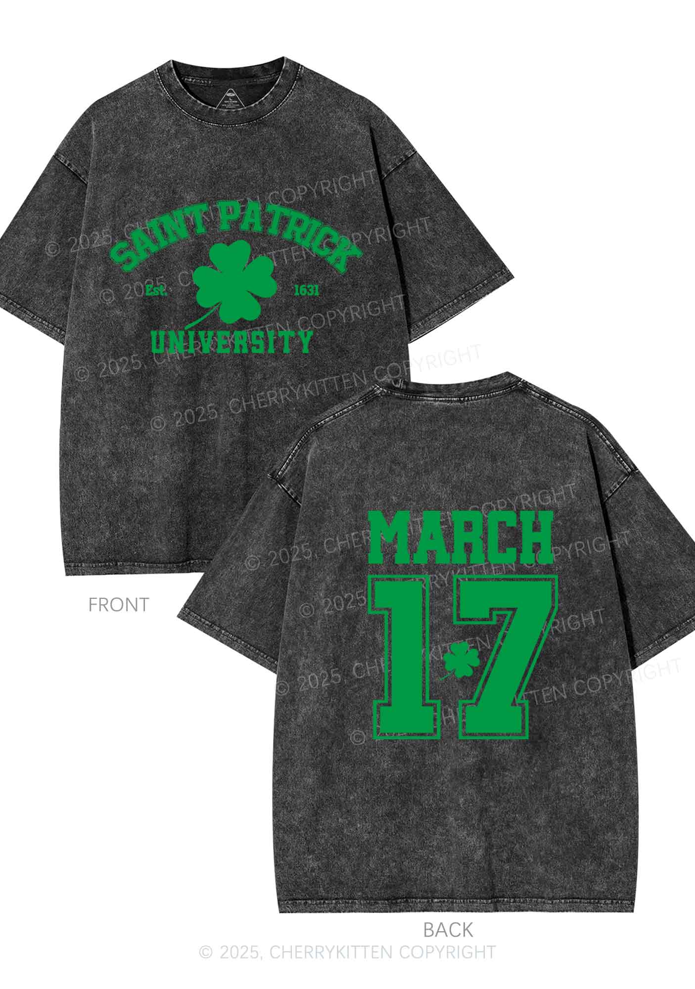 Saint Patrick University Two Sides St Patricks Y2K Shirts Washed Tee Cherrykitten - Image 4