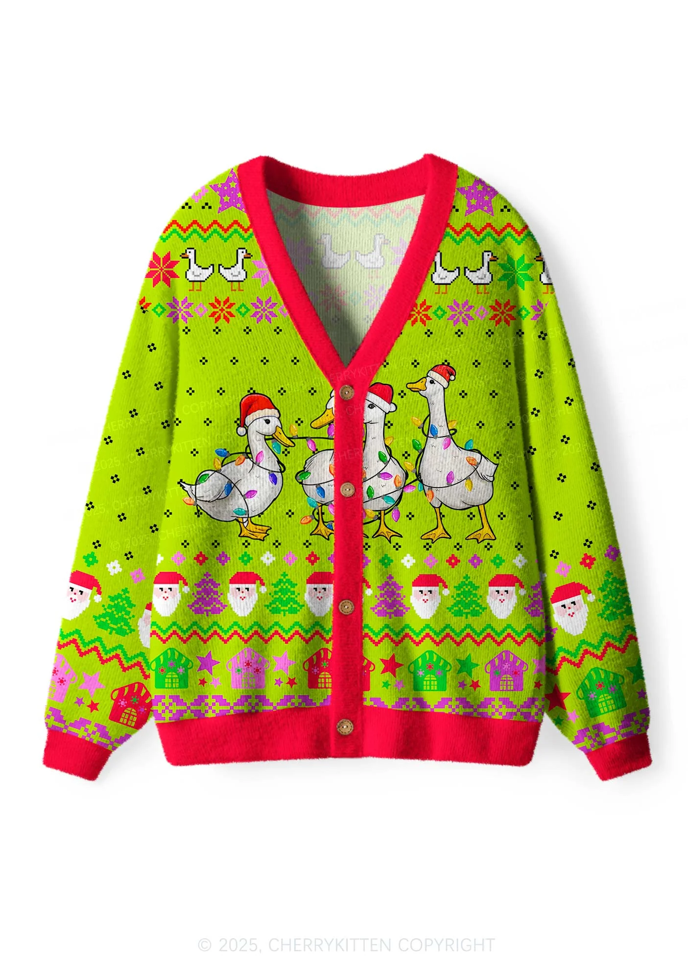 Santa Duck Y2K Christmas Cardigan Knit Sweatshirt Cherrykitten - Image 3