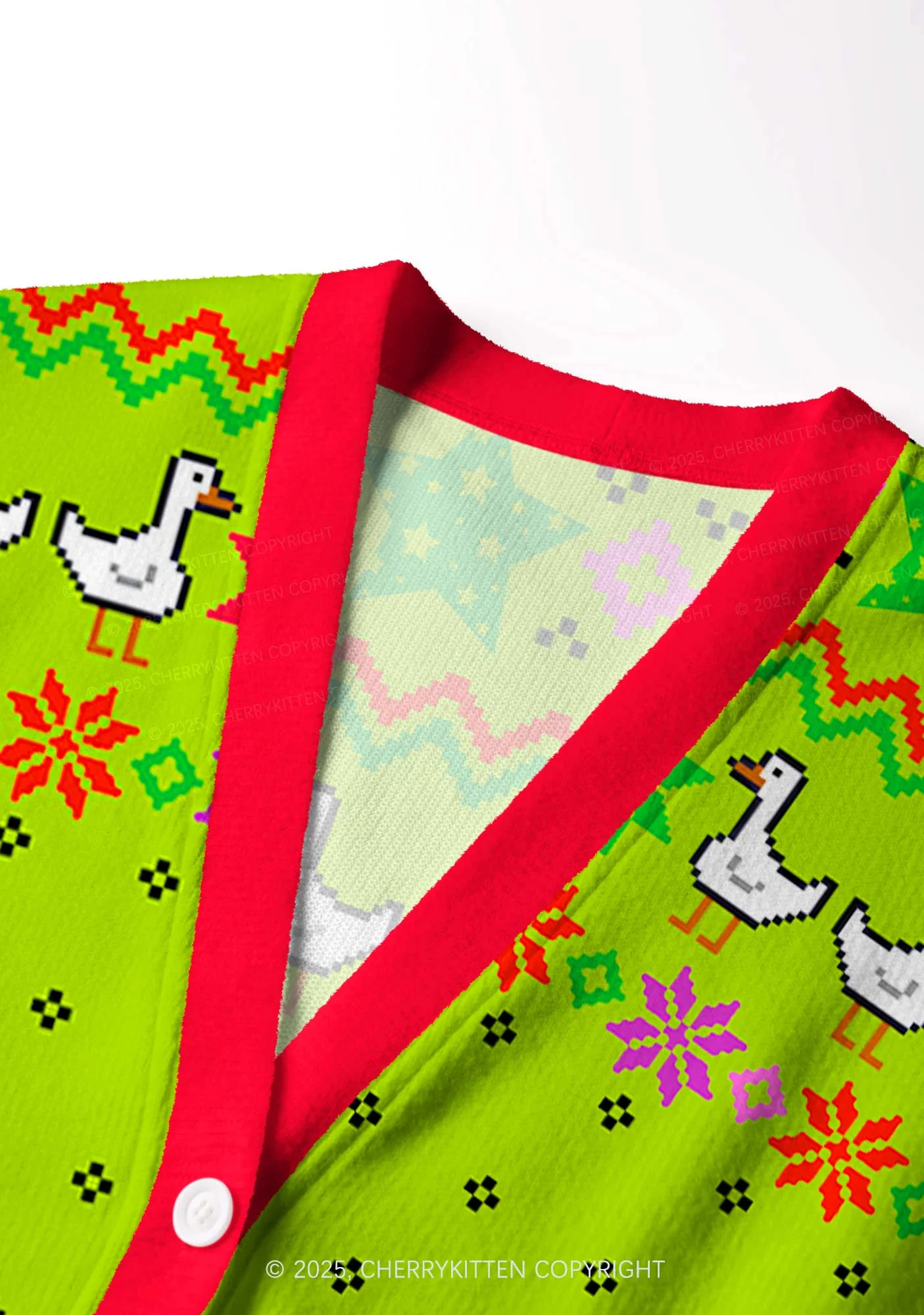 Santa Duck Y2K Christmas Cardigan Knit Sweatshirt Cherrykitten - Image 5