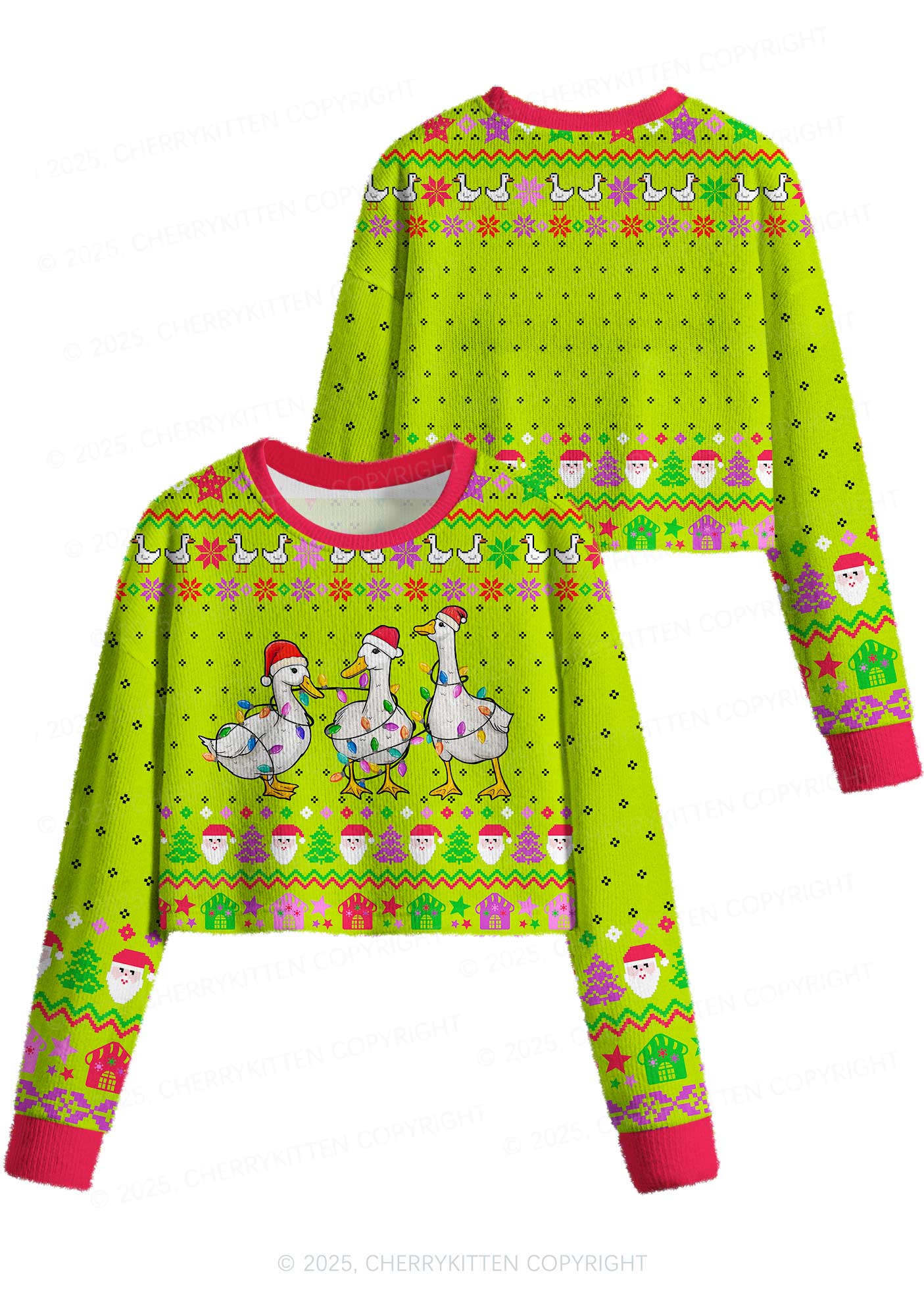 Santa Duck Y2K Christmas Crop Knit Sweatshirt Cherrykitten - Image 3