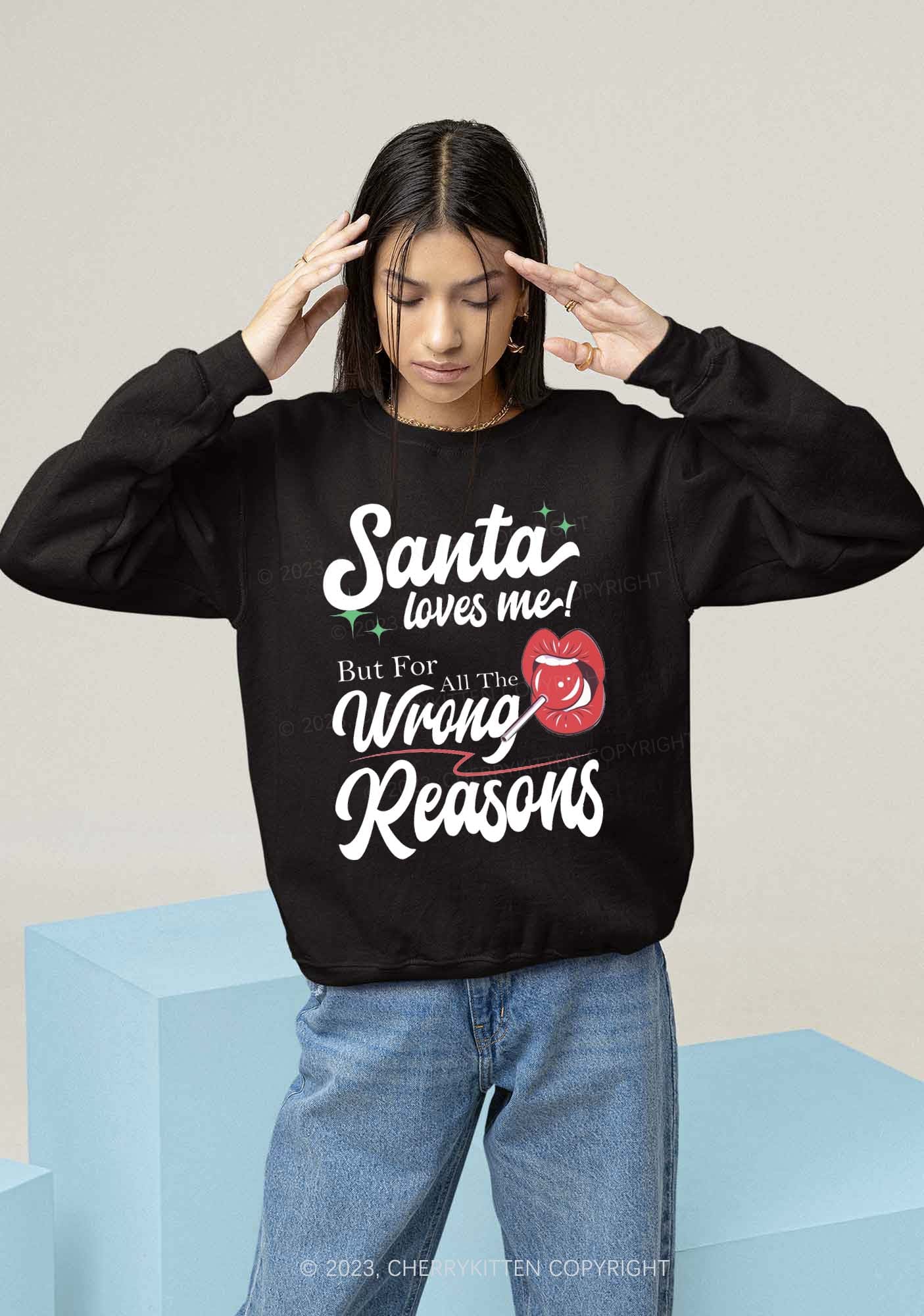 Santa Loves Me Christmas Y2K Sweatshirt Cherrykitten - Image 2