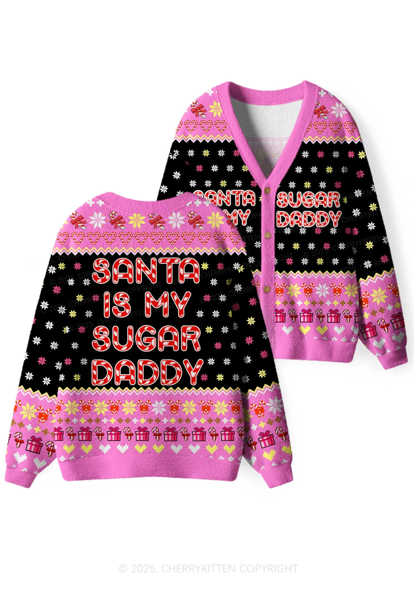 Santa My Sugar Daddy Y2K Christmas Cardigan Knit Sweatshirt Cherrykitten - Image 3