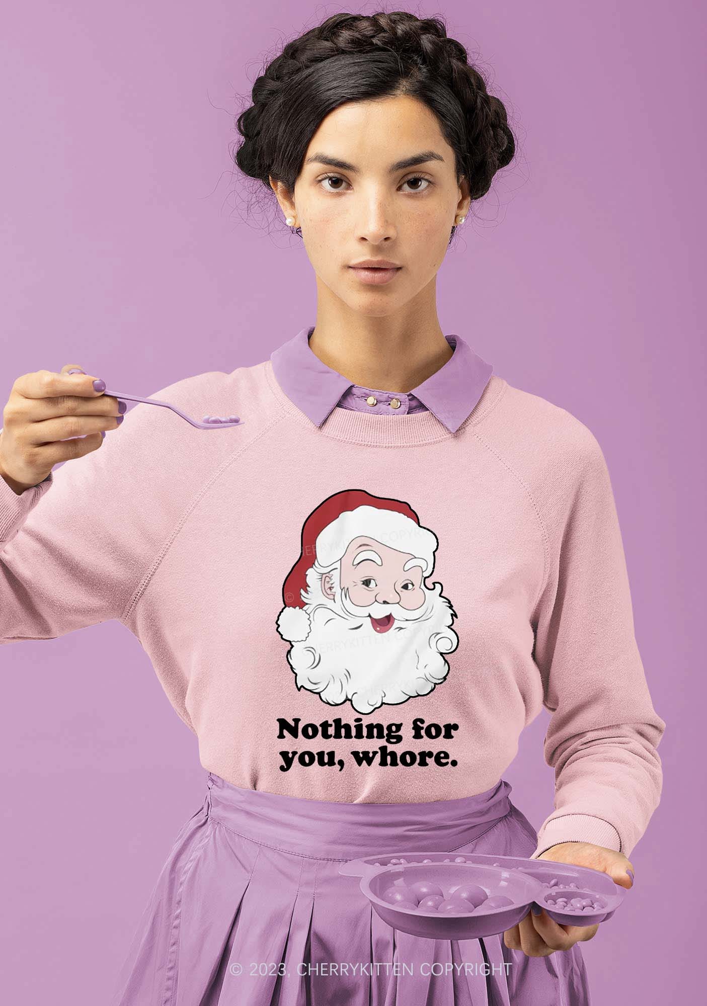 Santa Nothing For You Christmas Y2K Sweatshirt Cherrykitten - Image 2