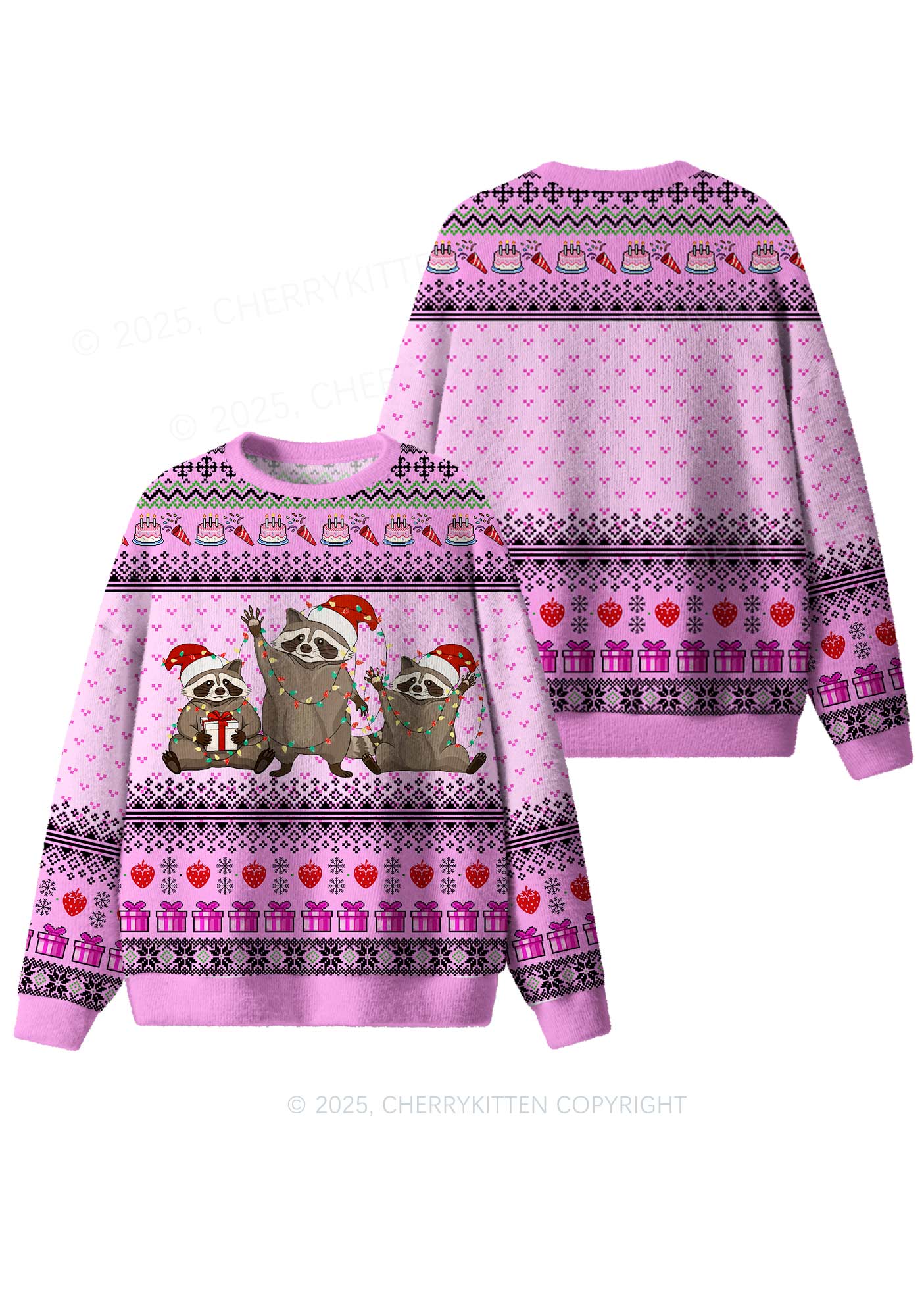 Santa Raccoons Y2K Christmas Knit Sweatshirt Cherrykitten - Image 3