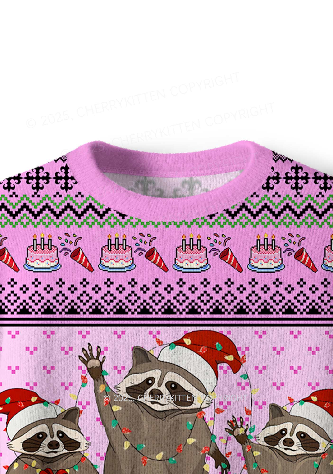 Santa Raccoons Y2K Christmas Knit Sweatshirt Cherrykitten - Image 5