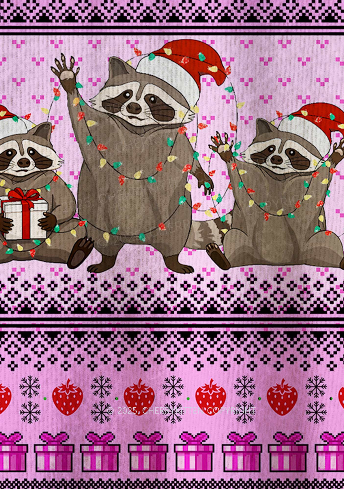 Santa Raccoons Y2K Christmas Knit Sweatshirt Cherrykitten - Image 6