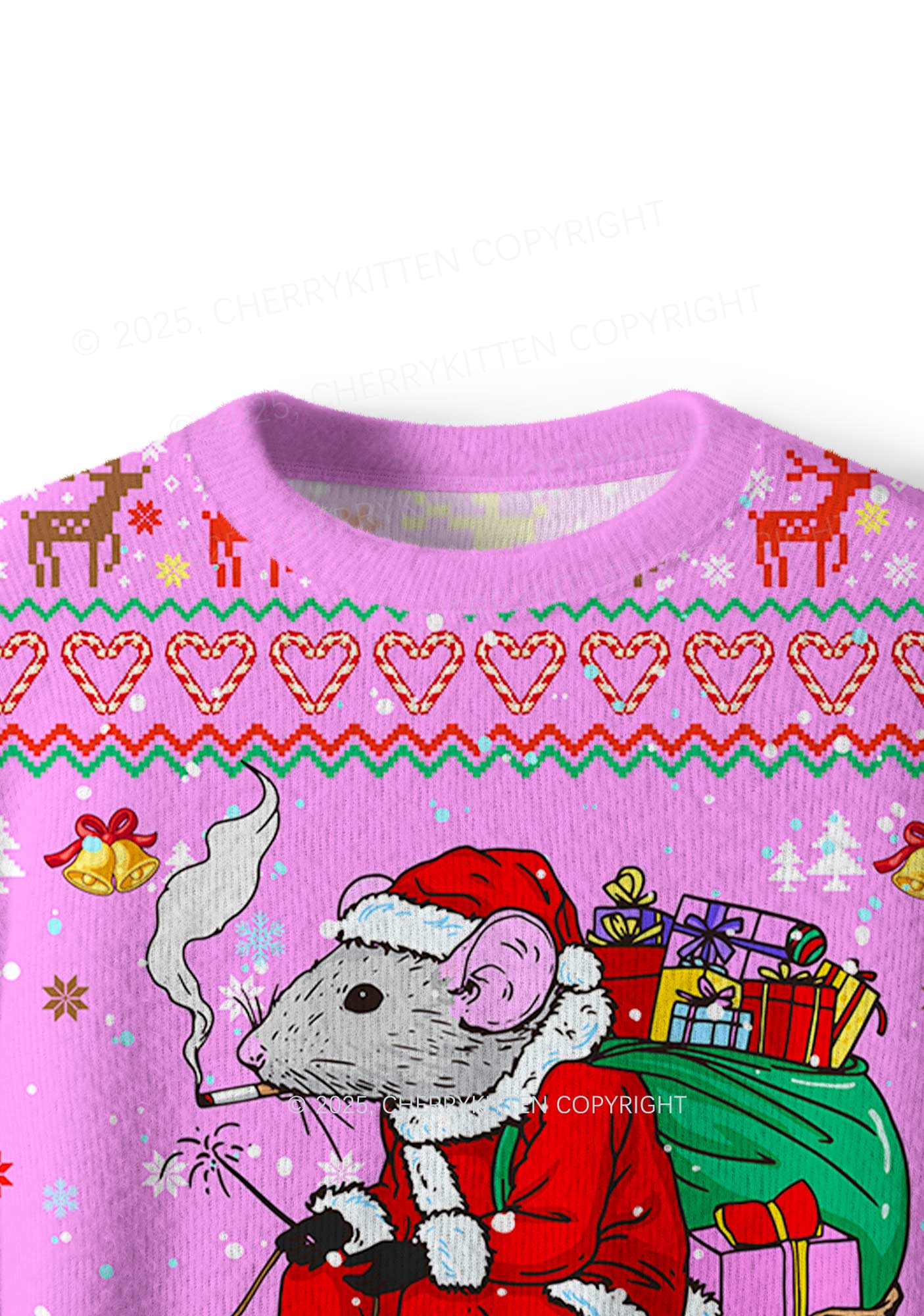 Santa Rat Sledder Y2K Christmas Knit Sweatshirt Cherrykitten - Image 5
