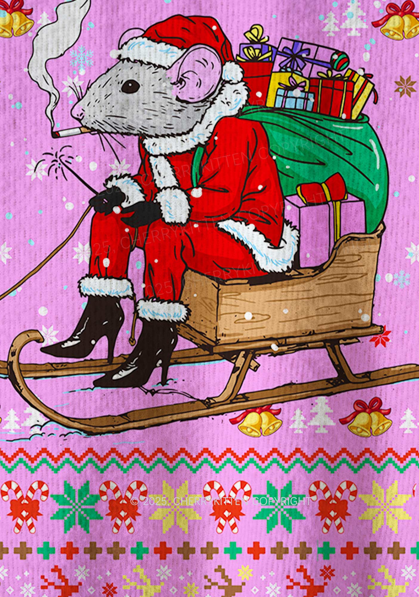Santa Rat Sledder Y2K Christmas Knit Sweatshirt Cherrykitten - Image 6
