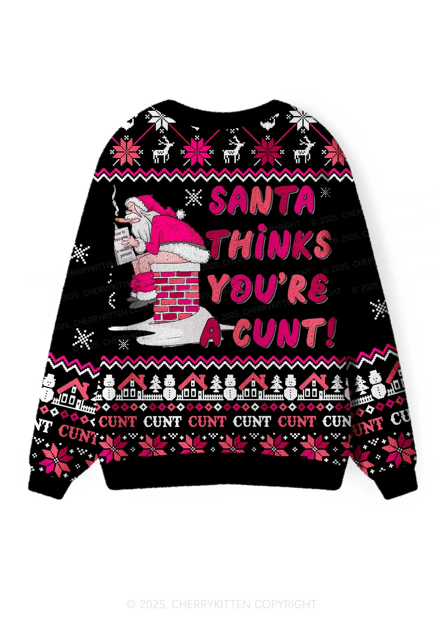 Santa Thinks Youre A Cxxt Y2K Christmas Cardigan Knit Sweatshirt Cherrykitten - Image 2