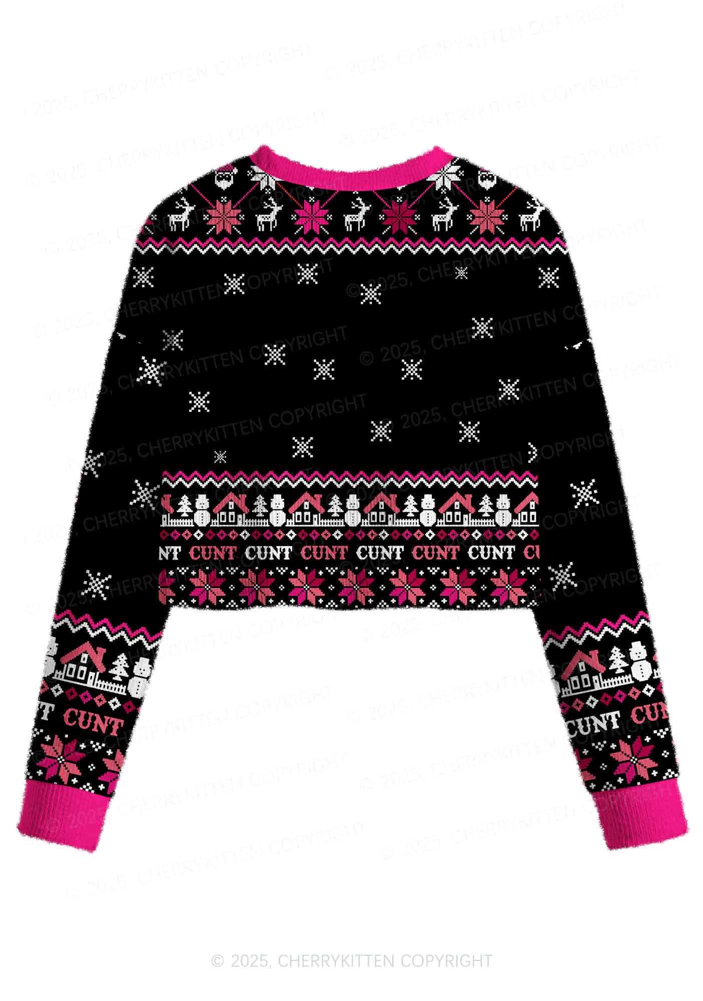 Santa Thinks Youre A Cxxt Y2K Christmas Crop Knit Sweatshirt Cherrykitten - Image 2