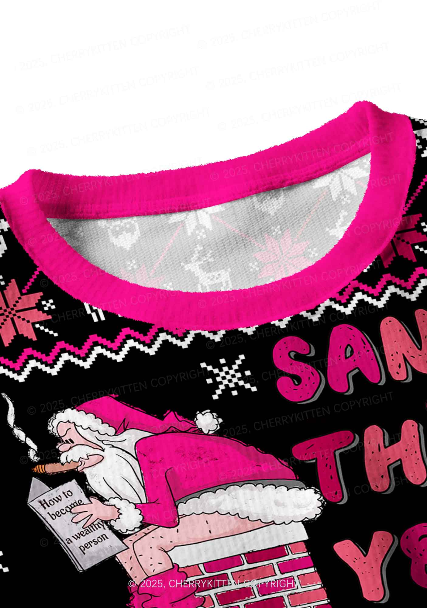 Santa Thinks Youre A Cxxt Y2K Christmas Crop Knit Sweatshirt Cherrykitten - Image 4
