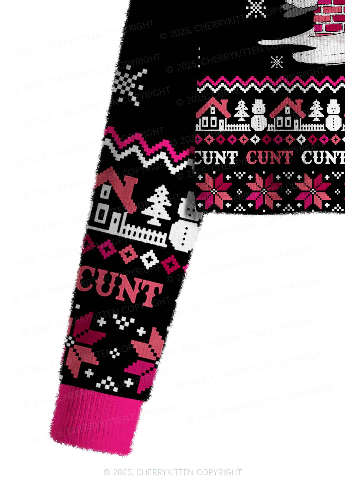 Santa Thinks Youre A Cxxt Y2K Christmas Crop Knit Sweatshirt Cherrykitten - Image 5