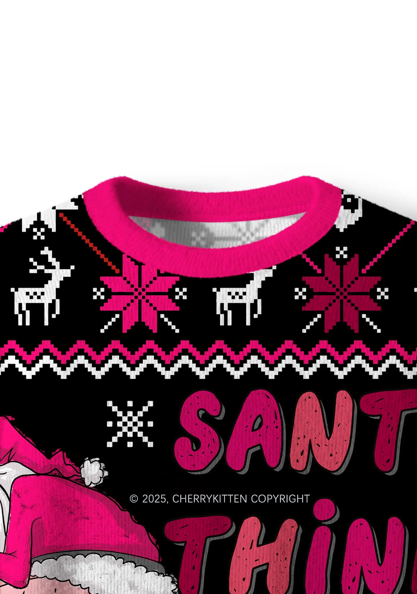 Santa Thinks Youre A Cxxt Y2K Christmas Knit Sweatshirt Cherrykitten - Image 4