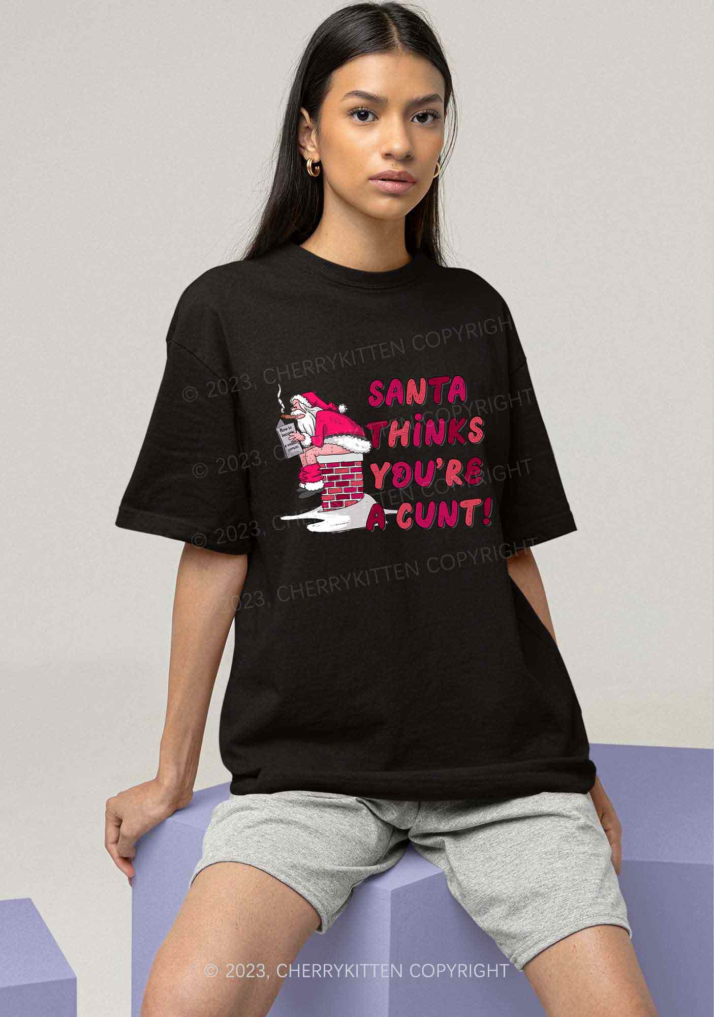 Santa Thinks You're A Cxxt Y2K Chunky Shirt Cherrykitten - Image 2