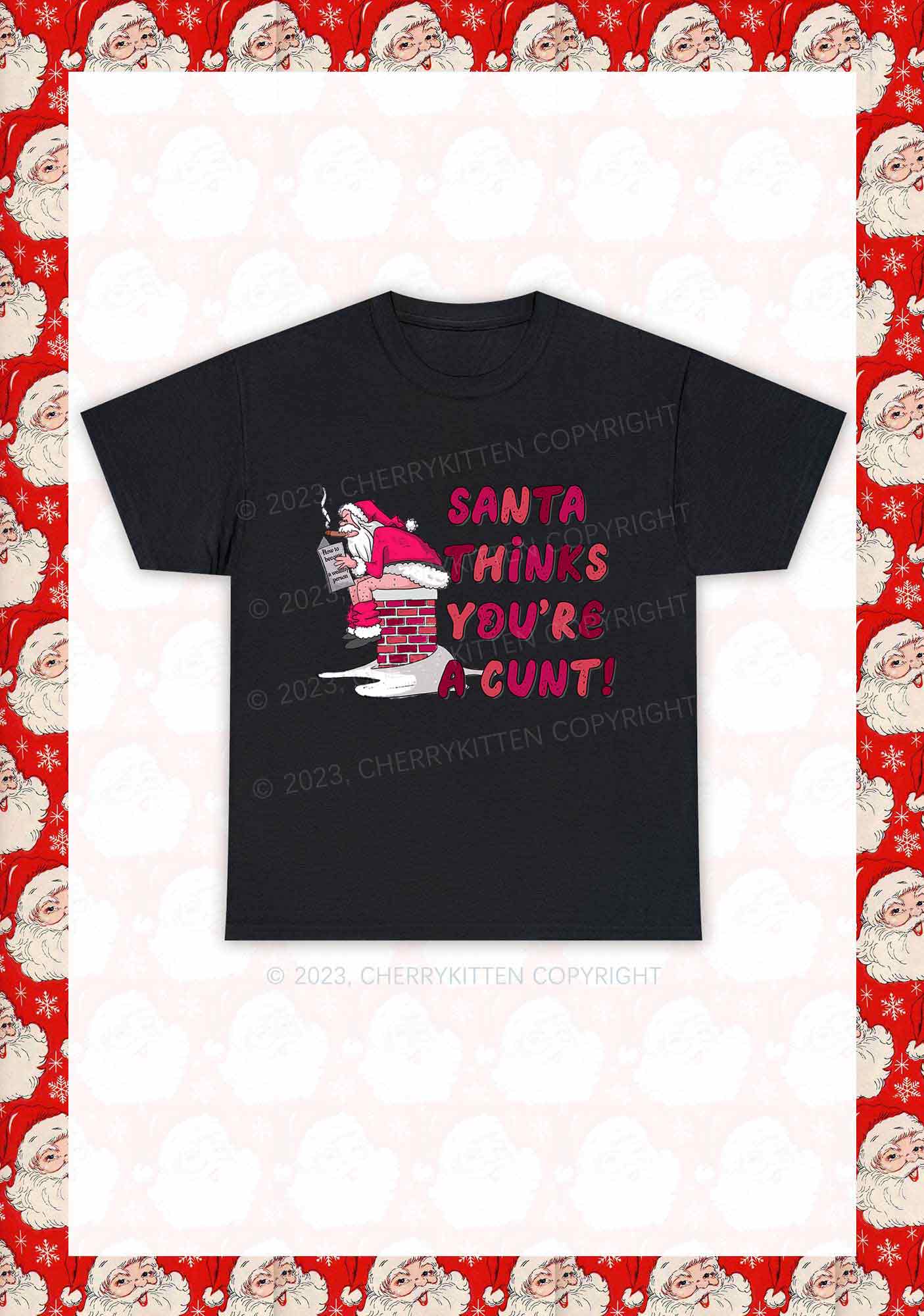 Santa Thinks You're A Cxxt Y2K Chunky Shirt Cherrykitten - Image 3