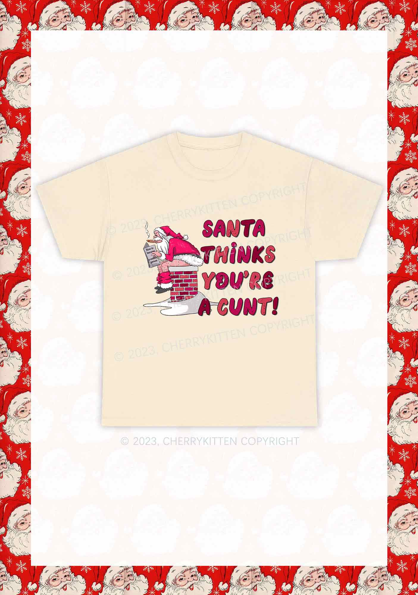 Santa Thinks You're A Cxxt Y2K Chunky Shirt Cherrykitten - Image 5