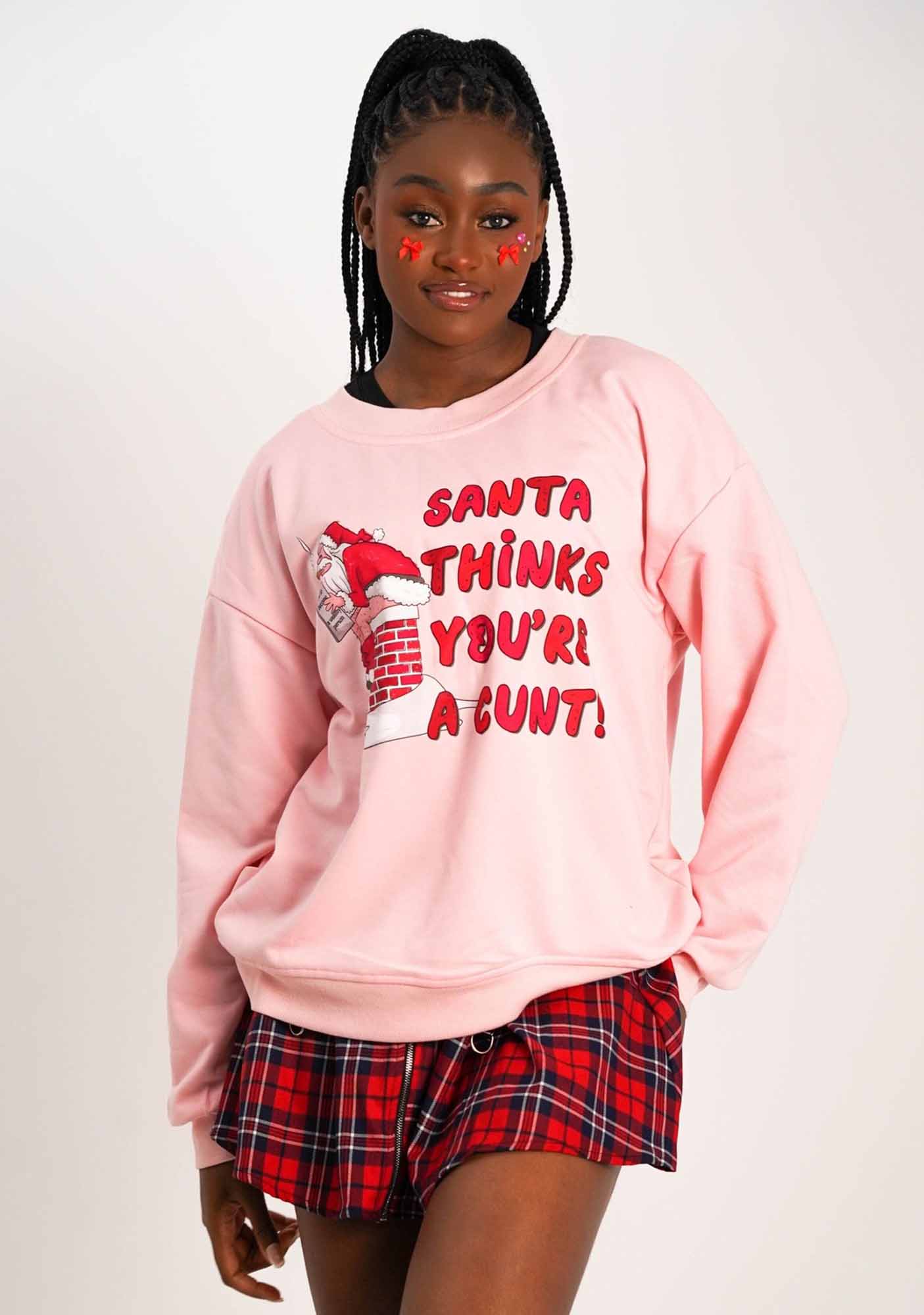 Santa Thinks You're  A Cxxt Y2K Sweatshirt Cherrykitten - Image 3