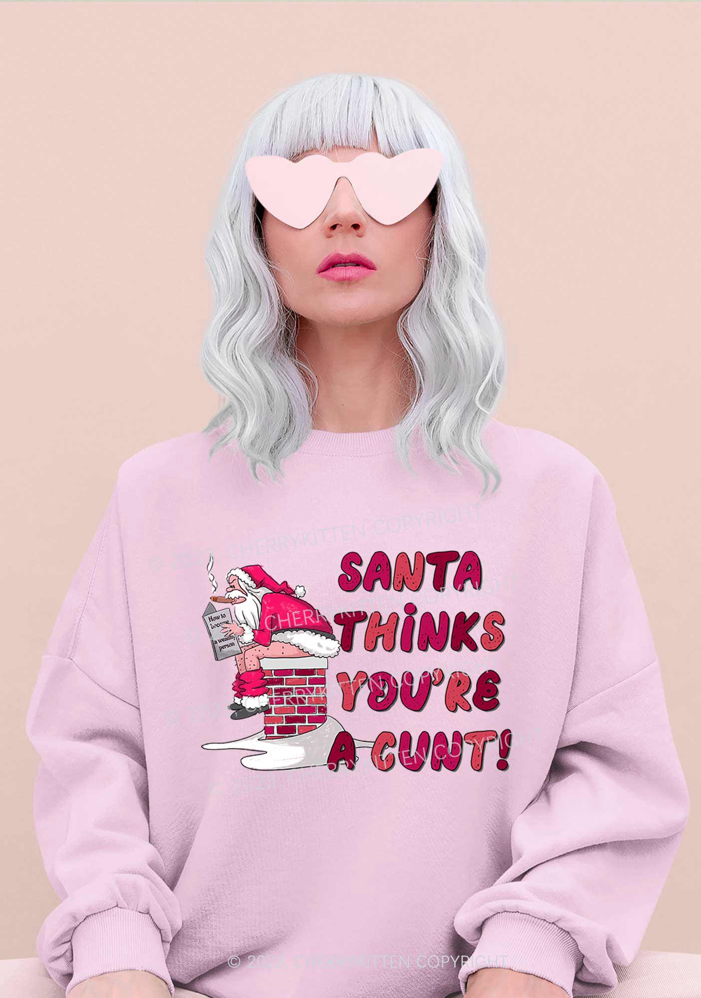 Santa Thinks You're  A Cxxt Y2K Sweatshirt Cherrykitten - Image 8
