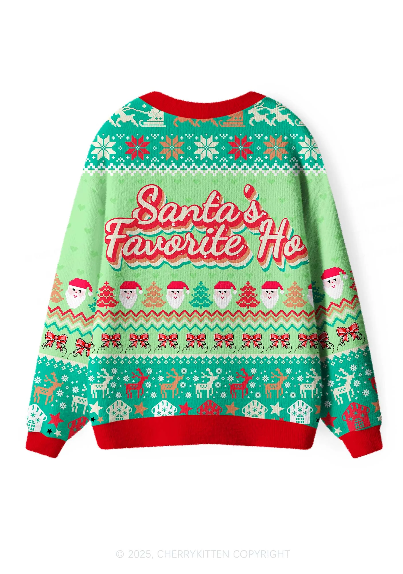 Santas Favorite Ho Y2K Christmas Cardigan Knit Sweatshirt Cherrykitten - Image 2