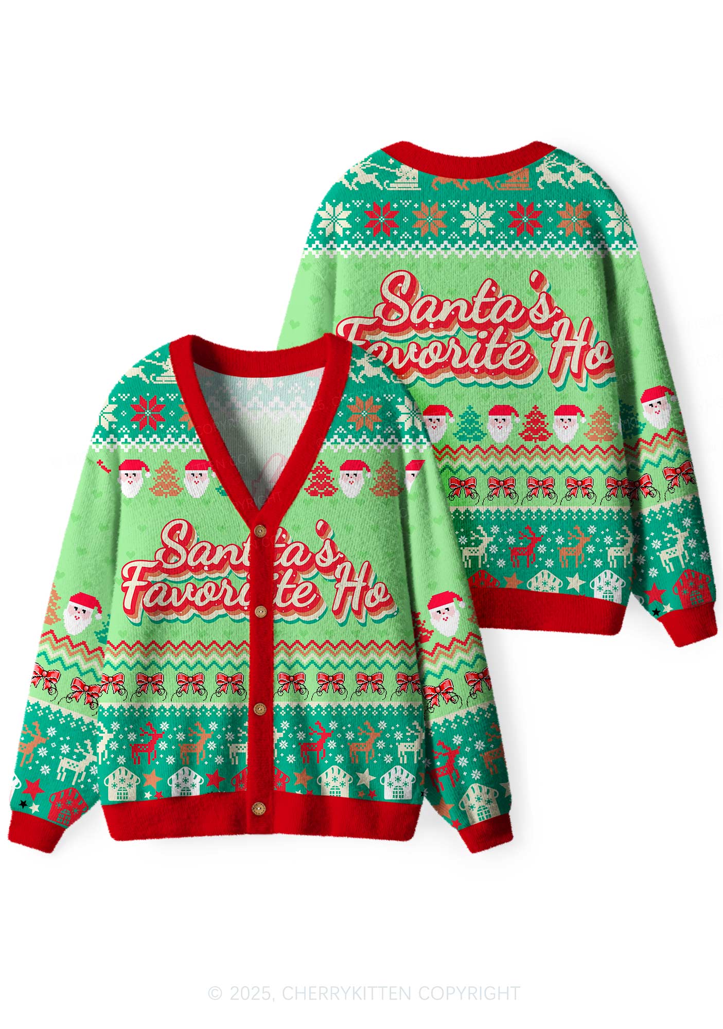 Santas Favorite Ho Y2K Christmas Cardigan Knit Sweatshirt Cherrykitten - Image 3