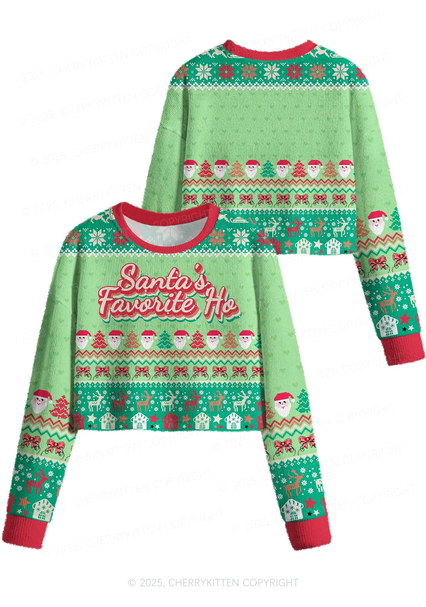 Santas Favorite Ho Y2K Christmas Crop Knit Sweatshirt Cherrykitten - Image 3