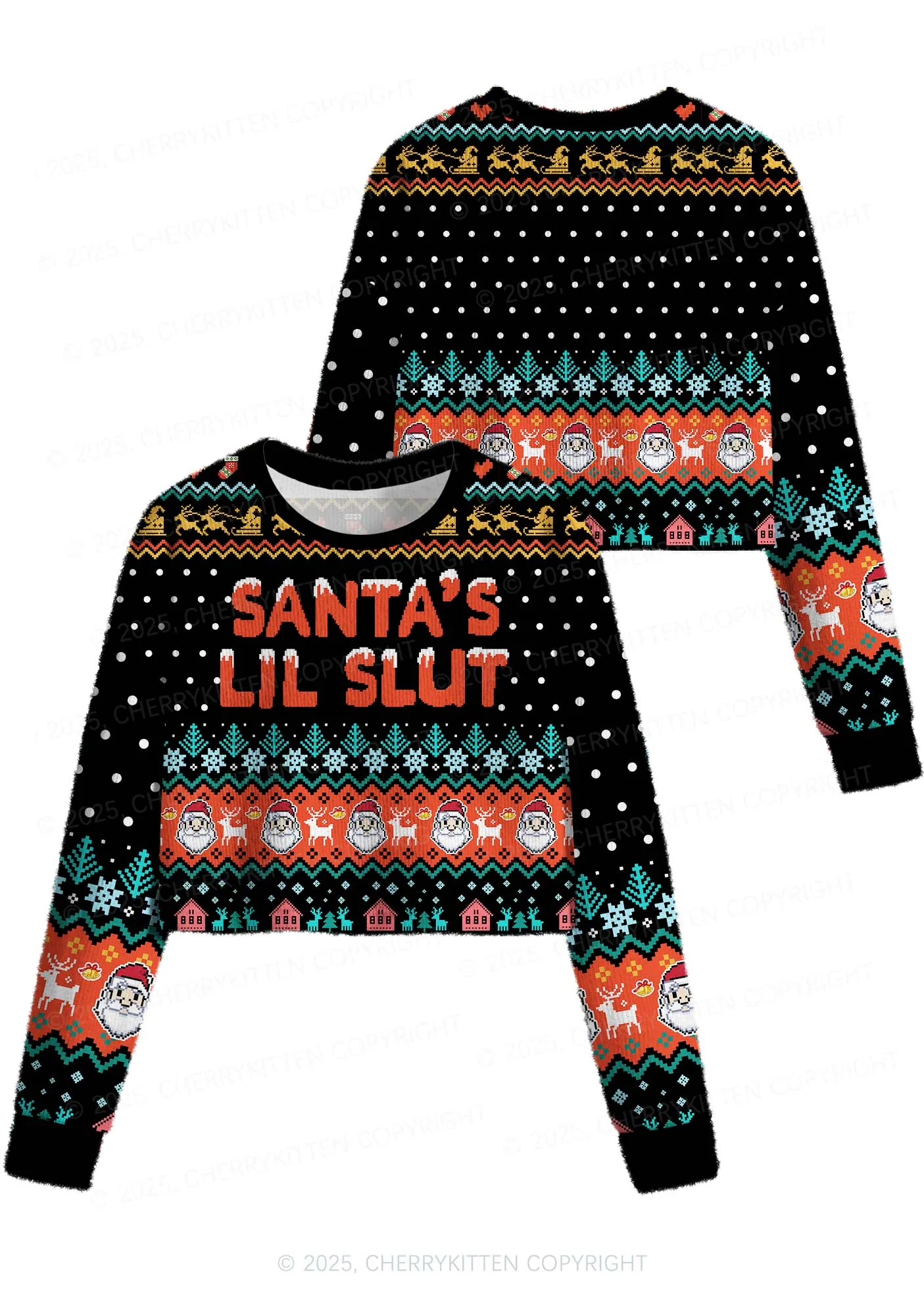 Santas Lil Slxt Y2K Christmas Crop Knit Sweatshirt Cherrykitten - Image 3