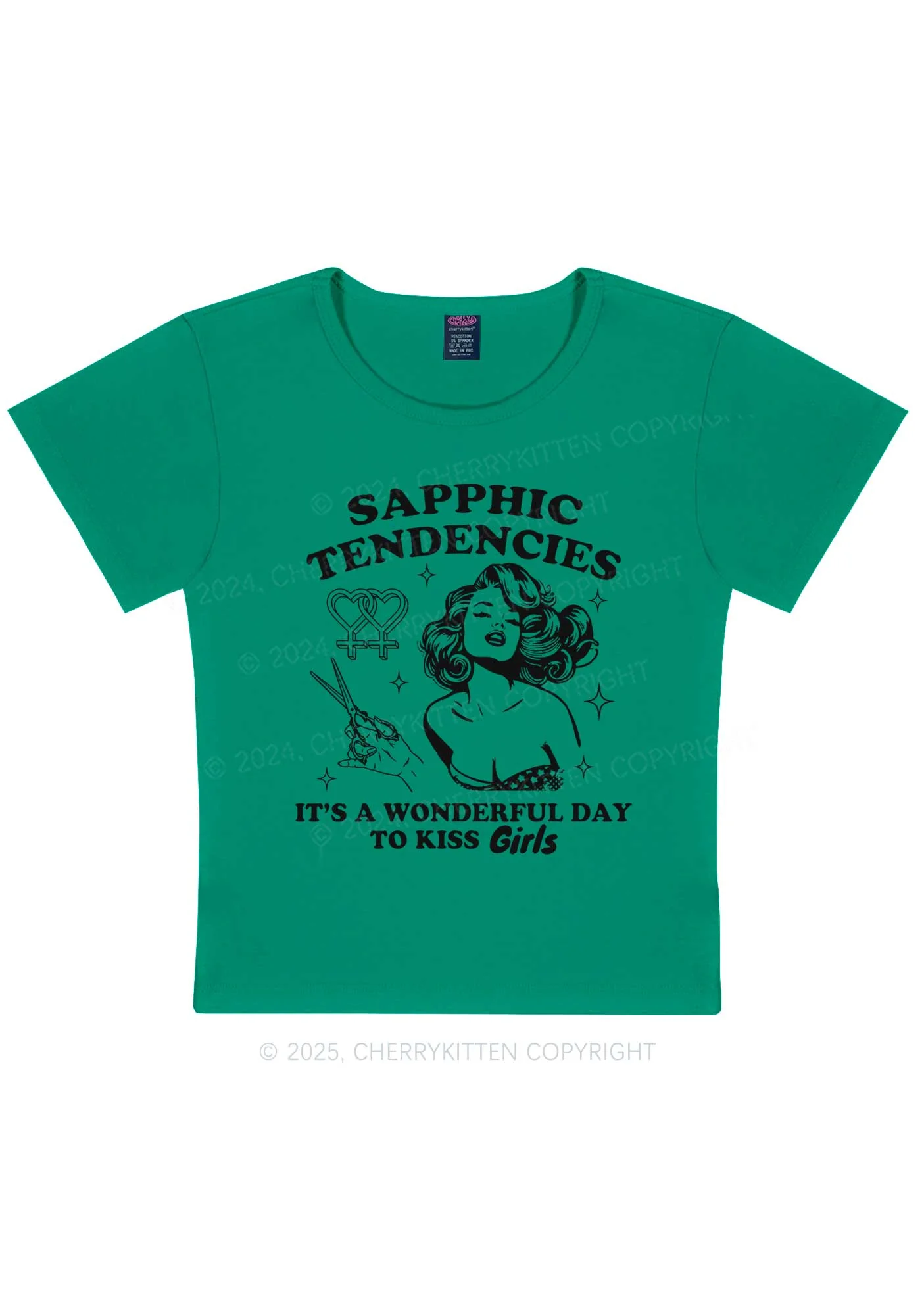 Sapphic Tendencies Kiss Girls Y2K Baby Tee Cherrykitten - Image 11