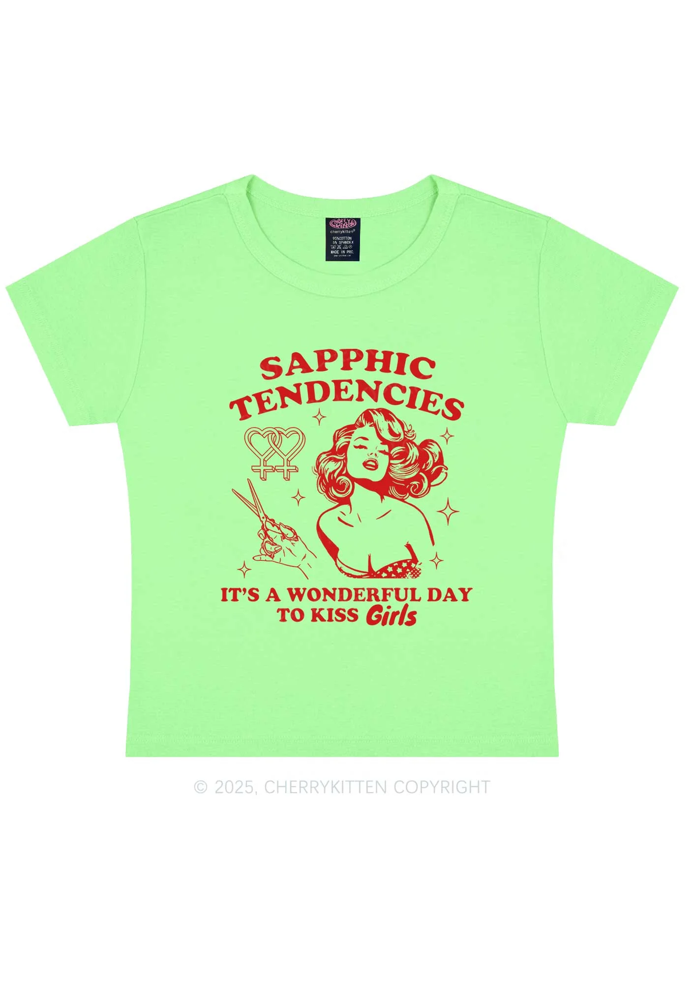 Sapphic Tendencies Kiss Girls Y2K Baby Tee Cherrykitten - Image 12