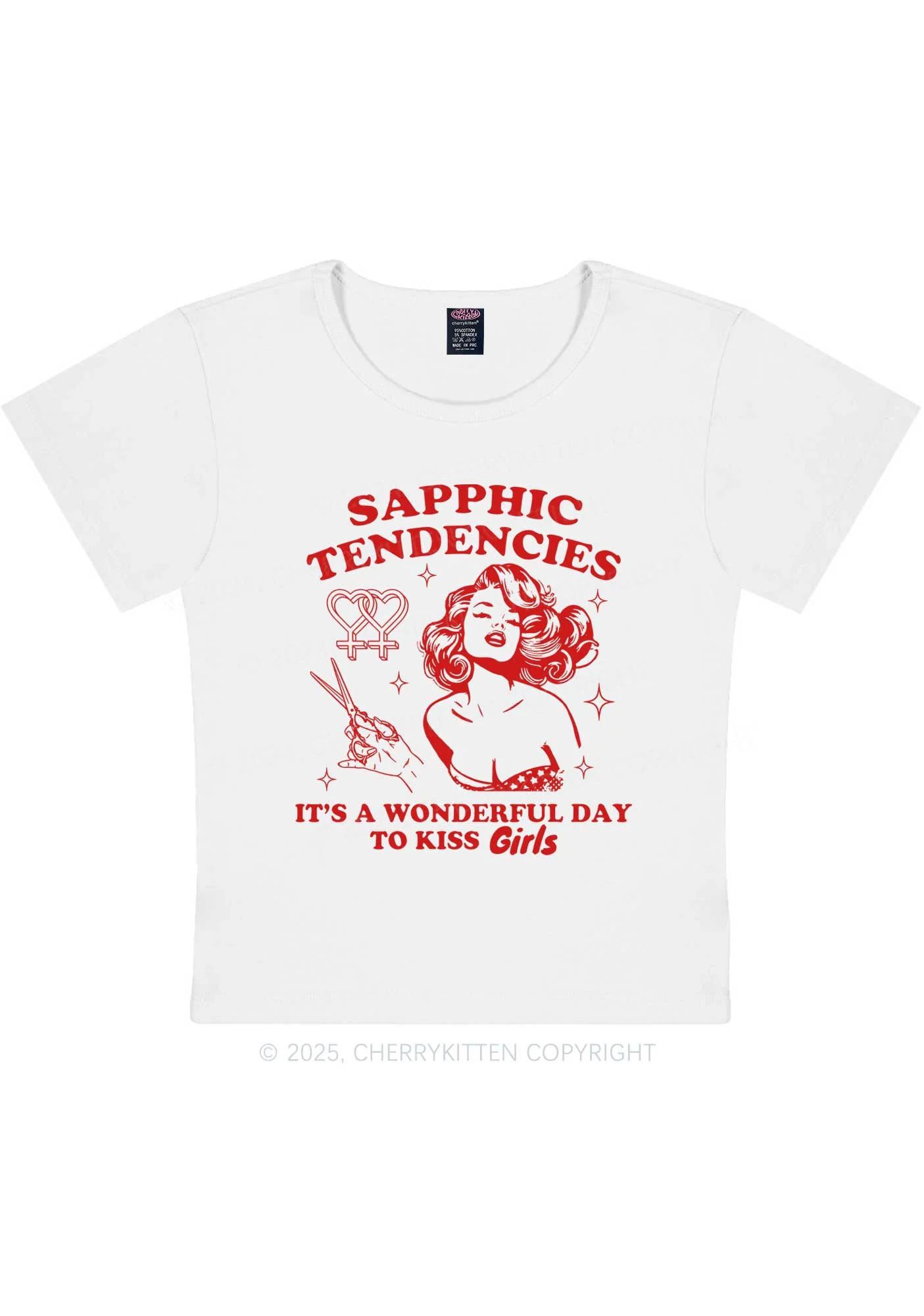 Sapphic Tendencies Kiss Girls Y2K Baby Tee Cherrykitten - Image 3