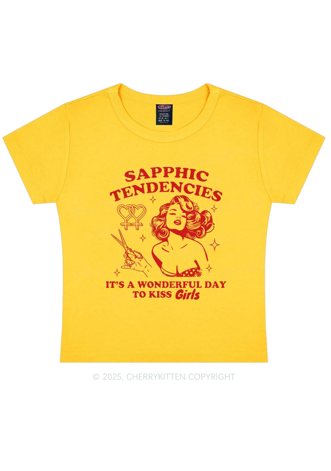 Sapphic Tendencies Kiss Girls Y2K Baby Tee Cherrykitten - Image 4